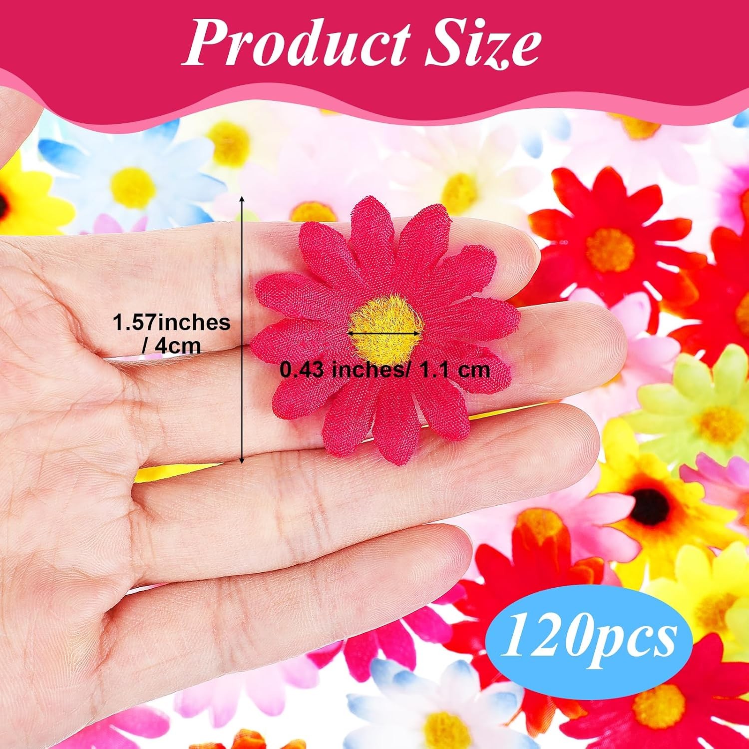 120PCS Artificial Daisy Flower Heads Multicolor Faux Flowers DIY Craft Decor