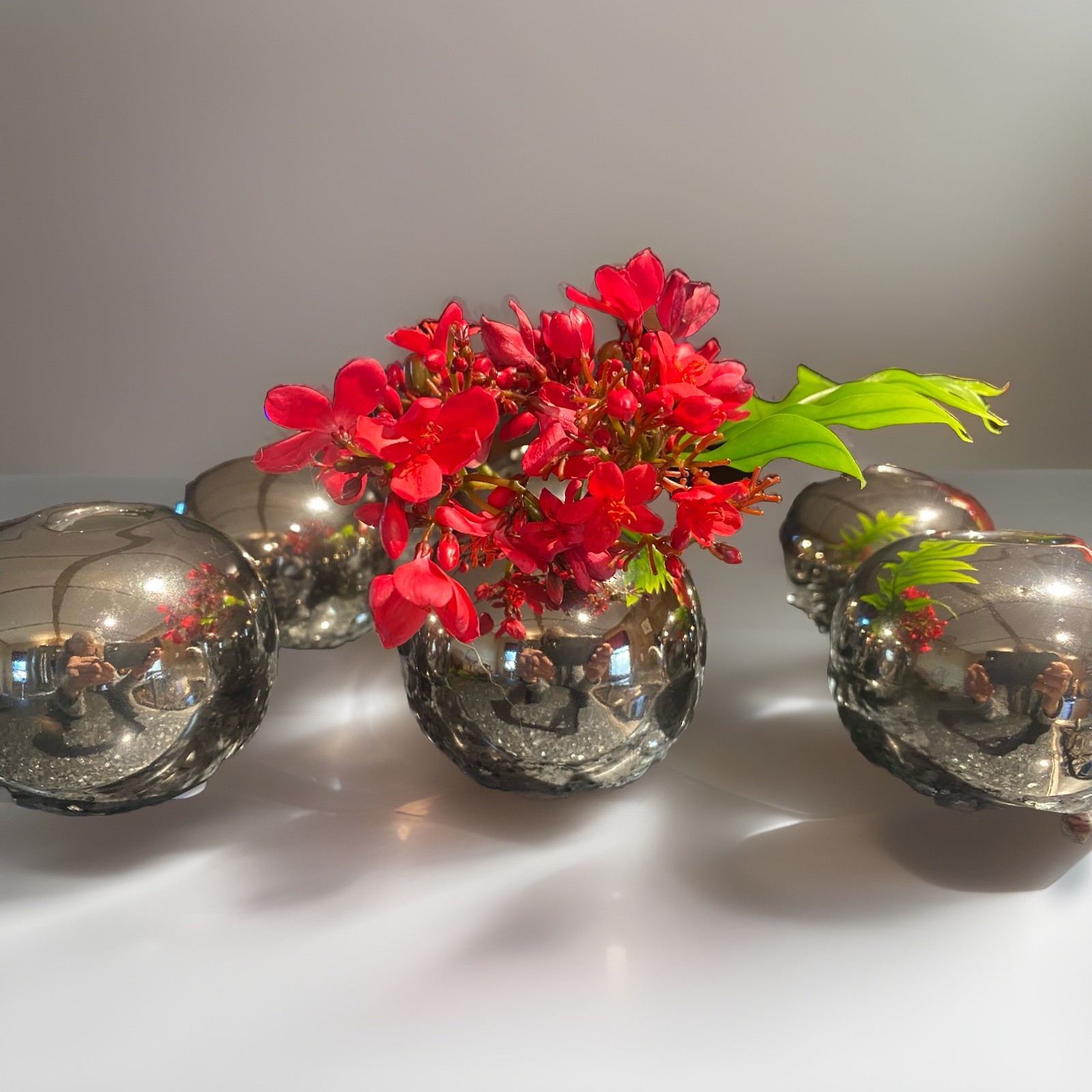 Chive “JoJo” Modern Silver Round Ceramic Bud Vases Set Of 6