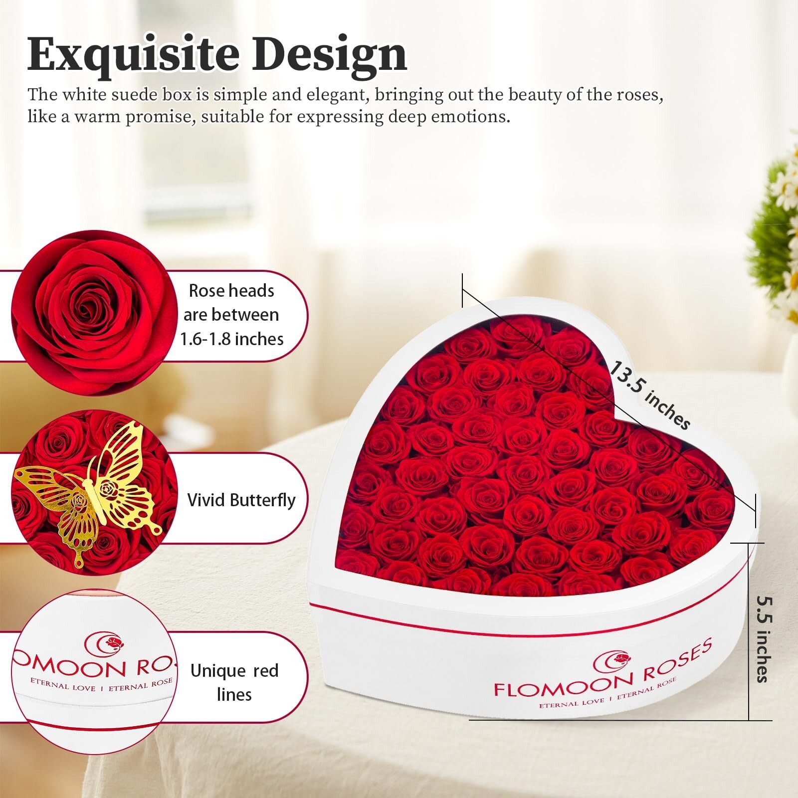 47-Piece Flowers Forever in Heart Shape Box, Preserved Roses Flowers Gifts fo…