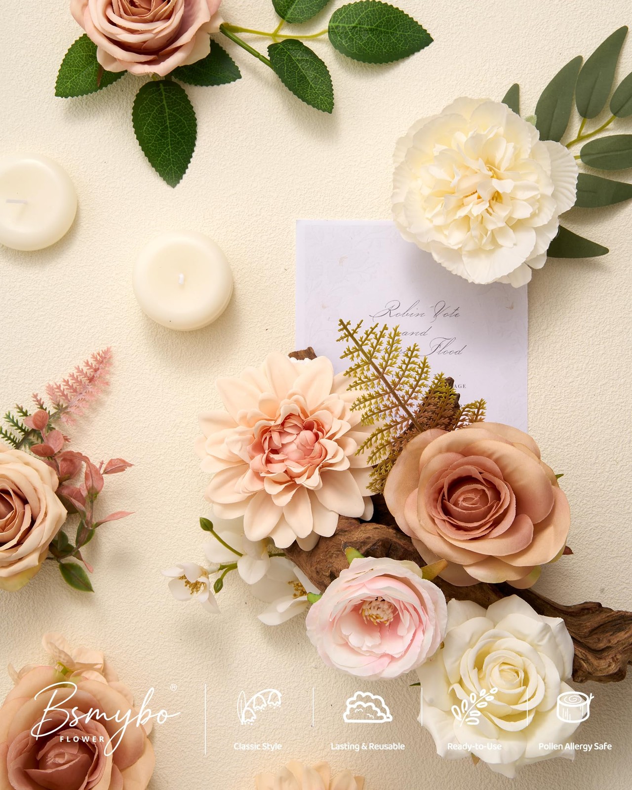 Artificial Flowers Combo Peach Flowers with Stems Fake Rose Faux Floral Arran…