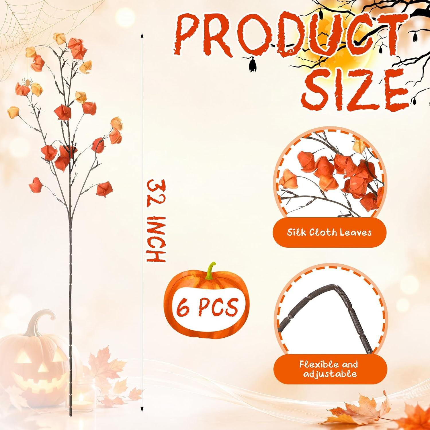32″ Artificial Chinese Lantern Flowers – 6 Pcs Fall Decor for Vases