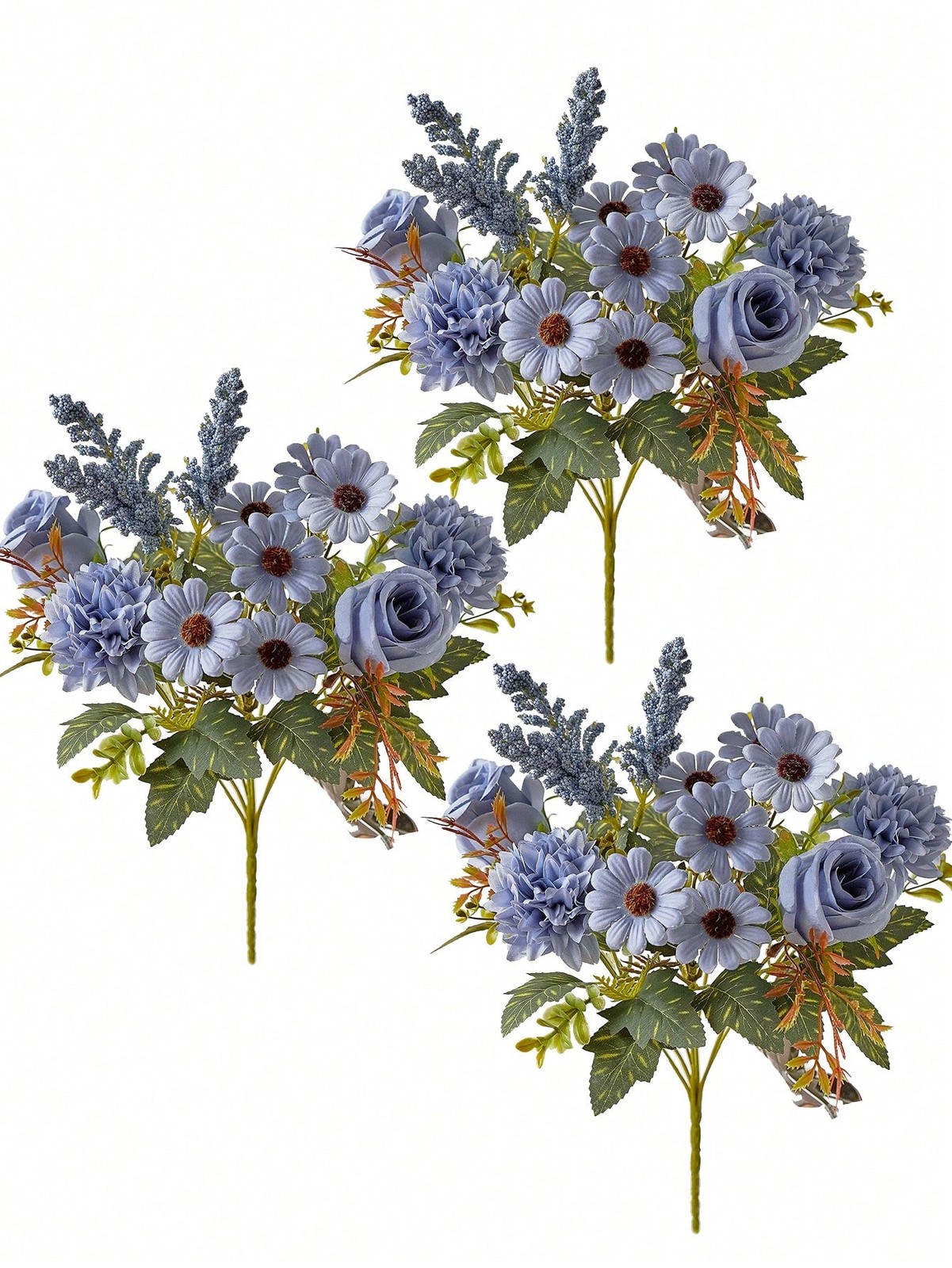 Dusty Blue Artificial Silk Rose Daisy Bouquet 3 Pcs Or 1 Pc Home Wedding Decor