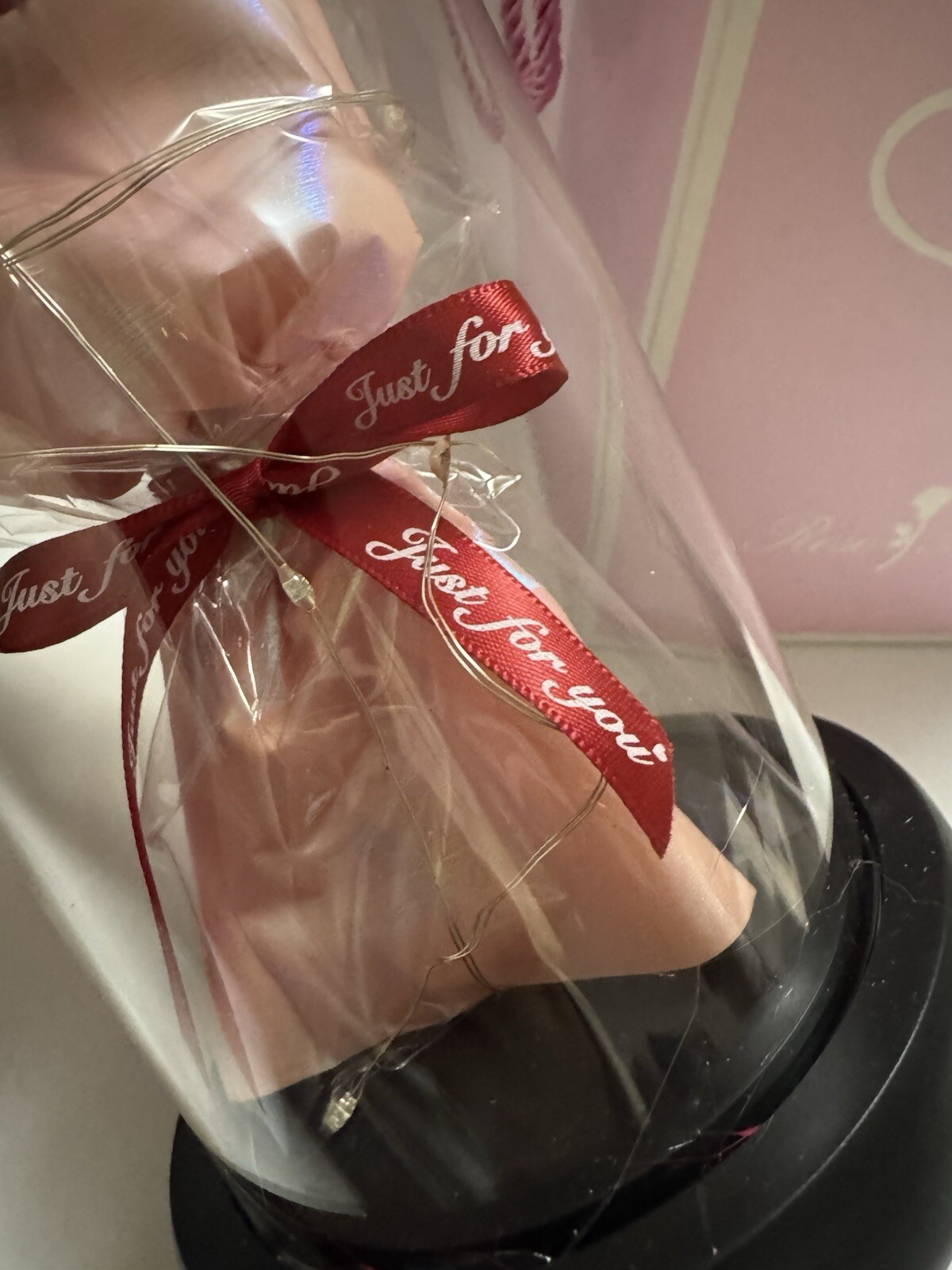 Rose Of Love LED Lights Red Rose Glass Dome. NIB.