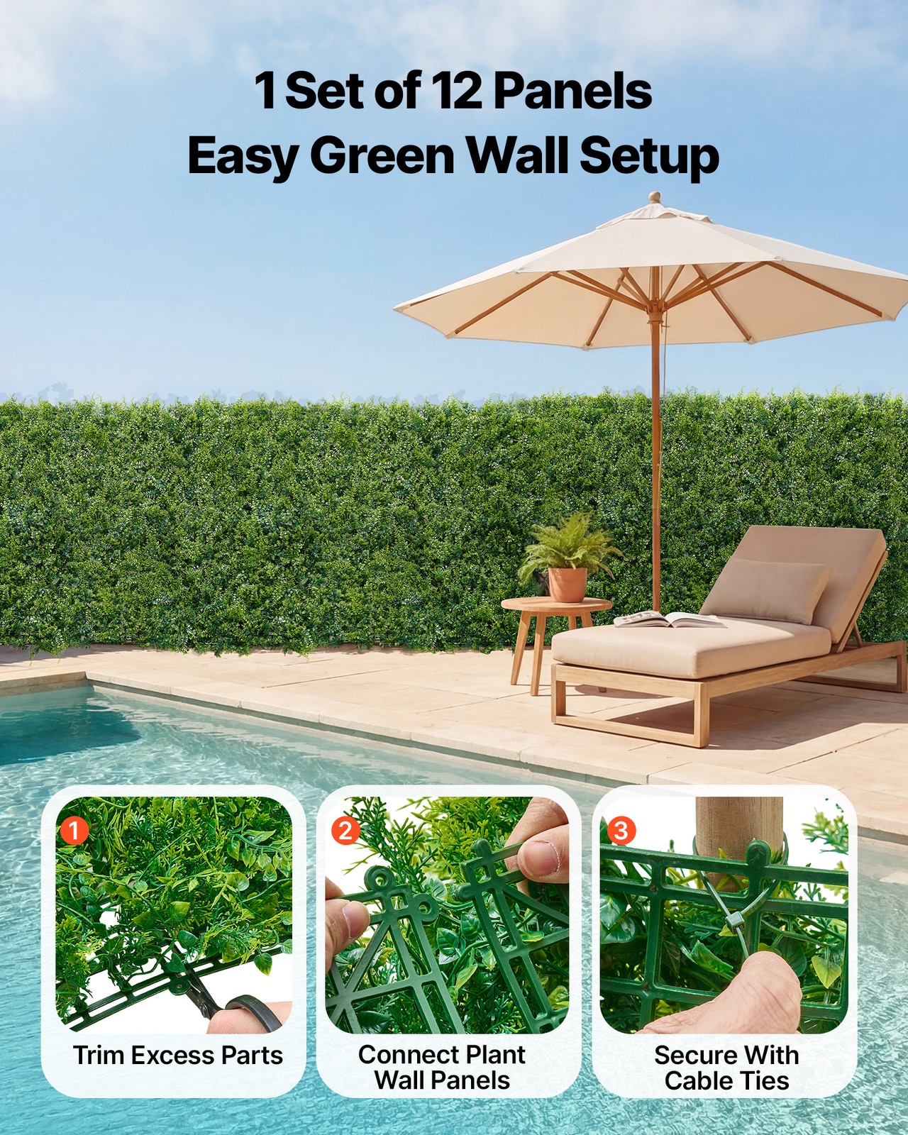 VEVOR Artificial Plant Wall 12PCS 20 x 20 in Fake Boxwood Panels Greenery Patio