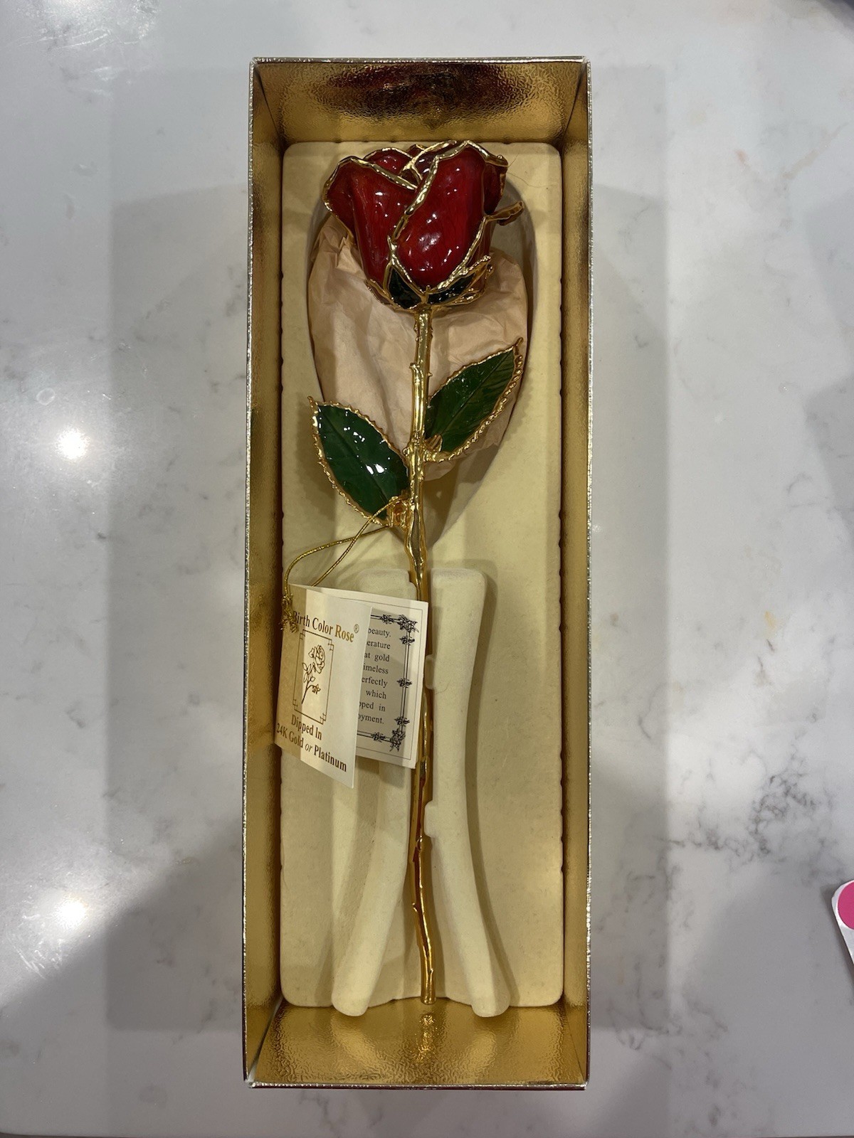 NEW GIFT BOXED RED Lacquer Dipped 24K Gold Rose