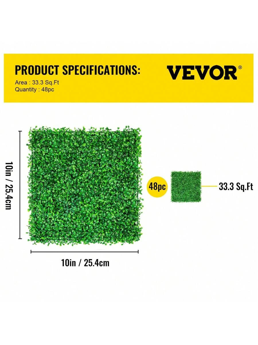 48pcs 10X10in Artificial Boxwood Panel UV Hedge Wall Fake Grass