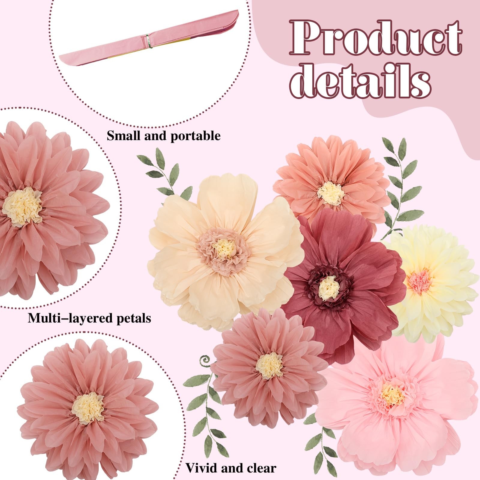 12 Pcs 31.5×20 Inch Giant Tissue Paper Flower Decor Rose Wall Floral Pom Poms