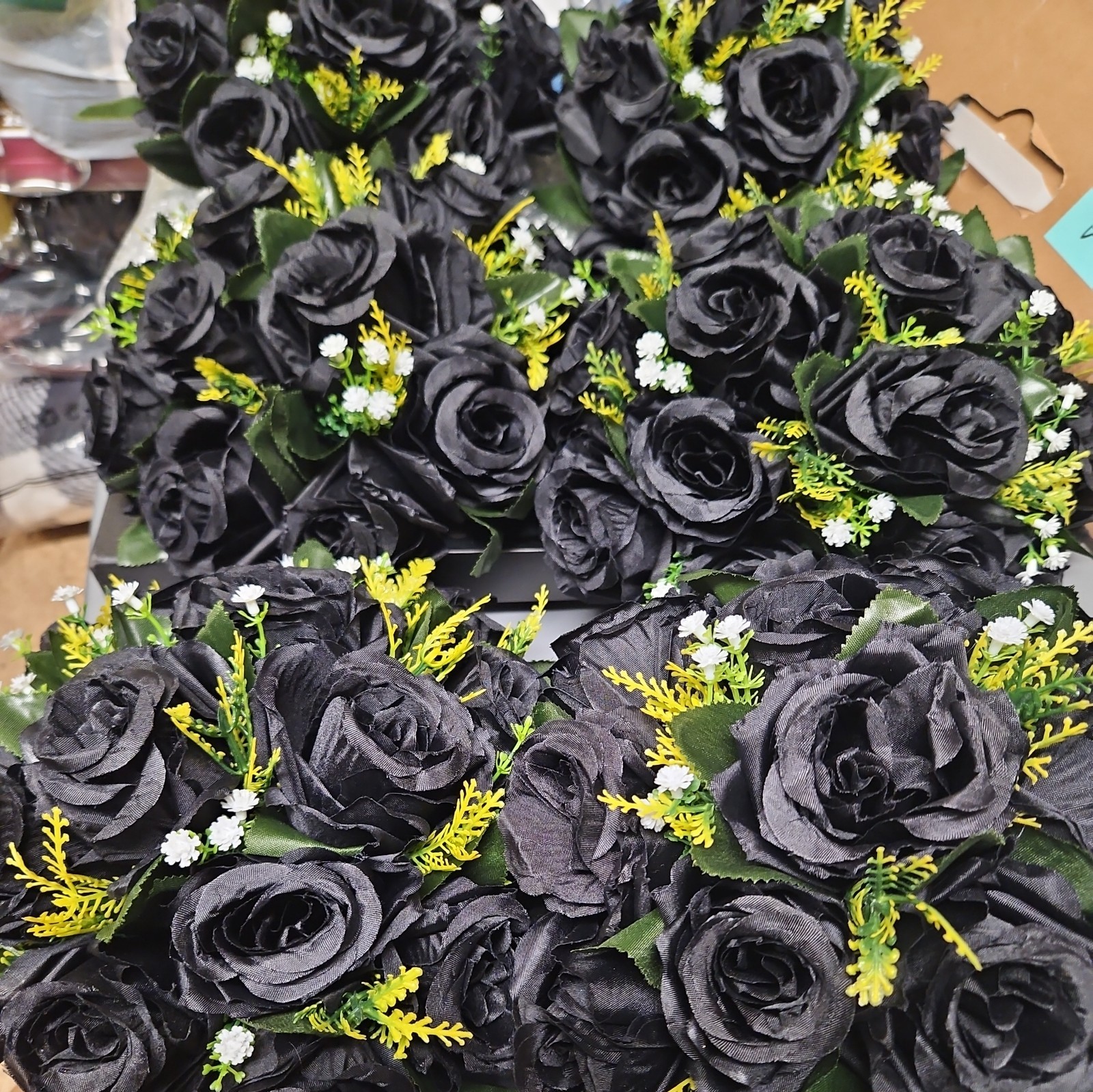 NUPTIO Black Roses Artificial Flowers Pcs of 6 Fake Flower Bouquet Black