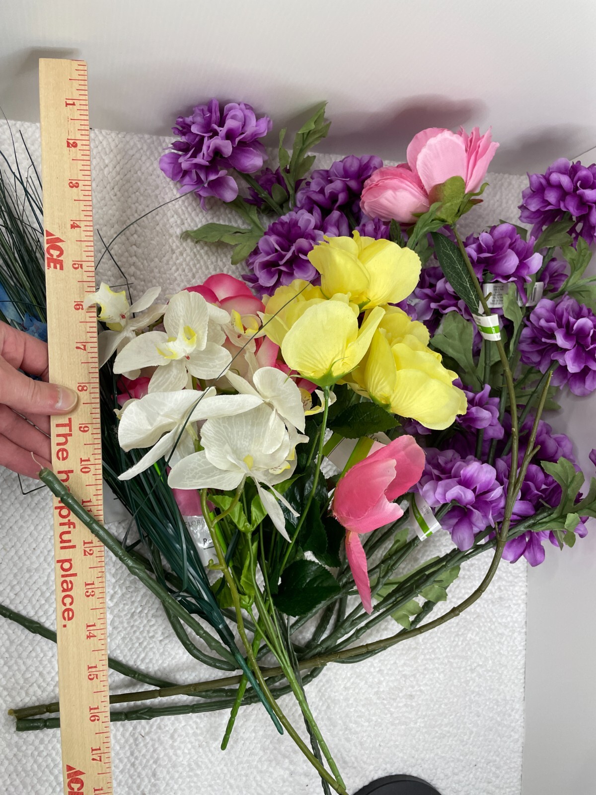 Faux Fake Flowers Lot Variety Roses Orchids Onion Grass Purple Pink White Spring