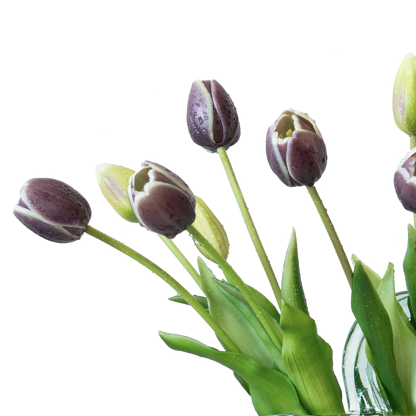15 PCS Artificial Tulips Latex Bouquet Fake Flowers Home Decor Dark Plum
