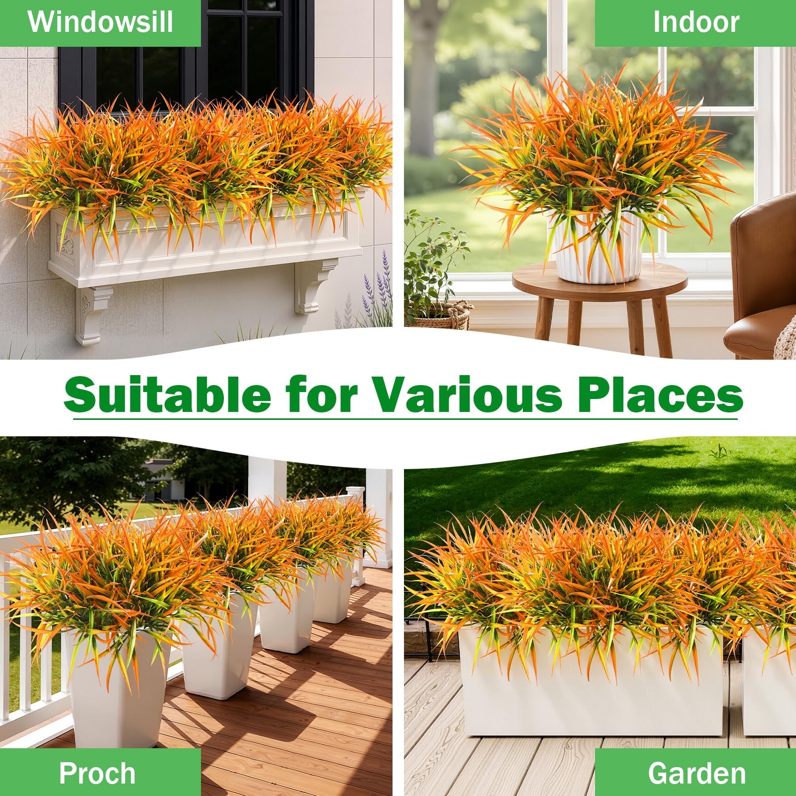 6 Bundles Artificial Outdoor Plants UV Resistant Fake Grass Plants Faux Plast…