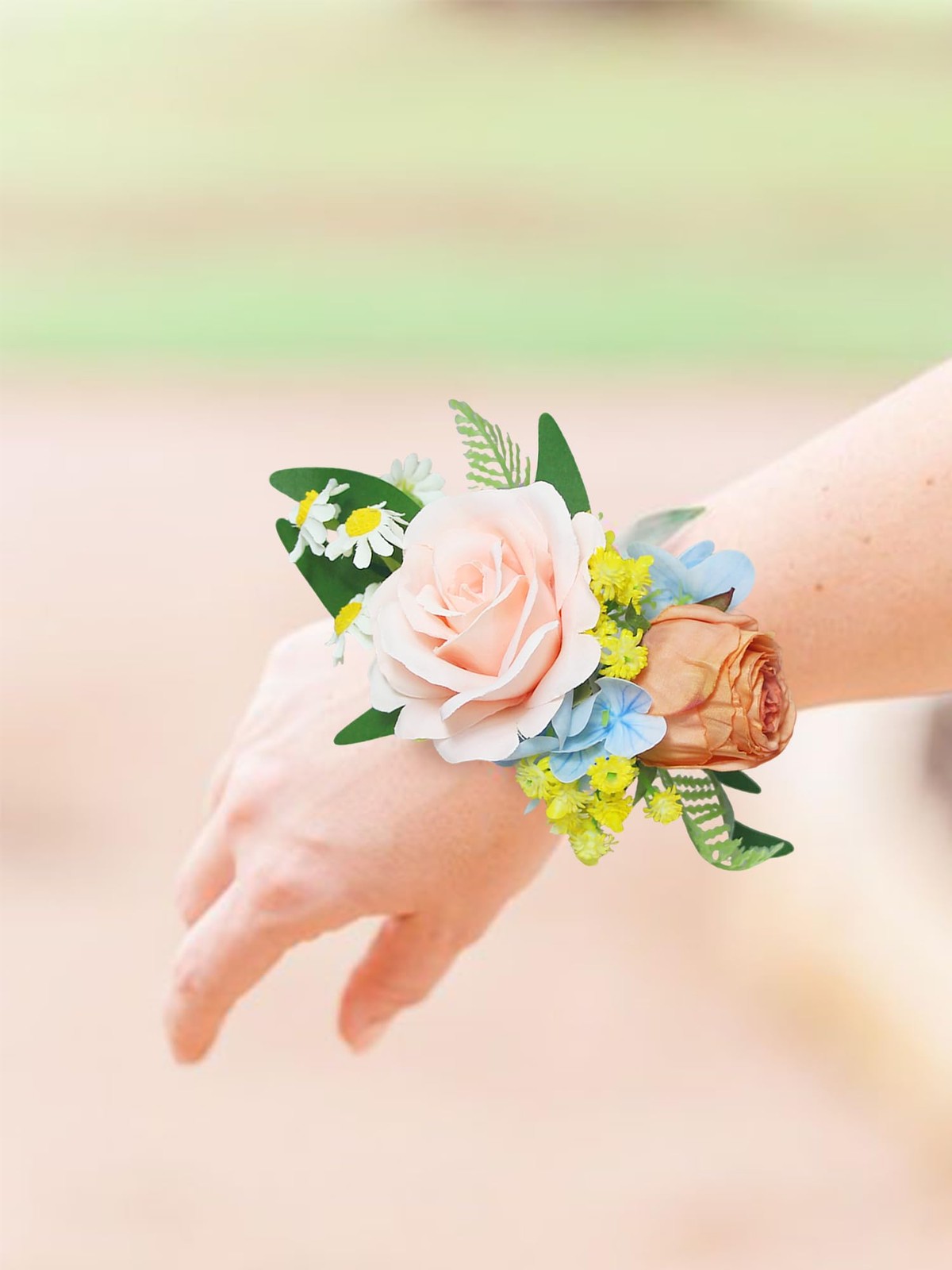 2Pcs Pink Blue Wrist Corsage for Wedding, Prom, Homecoming