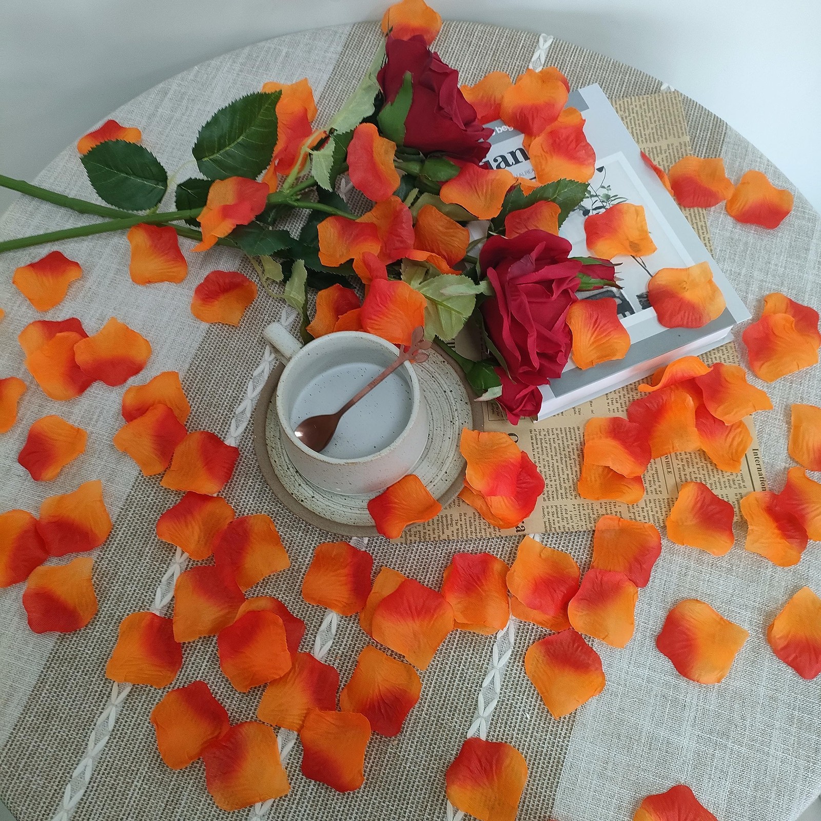 1500 Pcs Pre-Separated Artificial Gradient Orange Red Rose Petals, Sunset Flo…