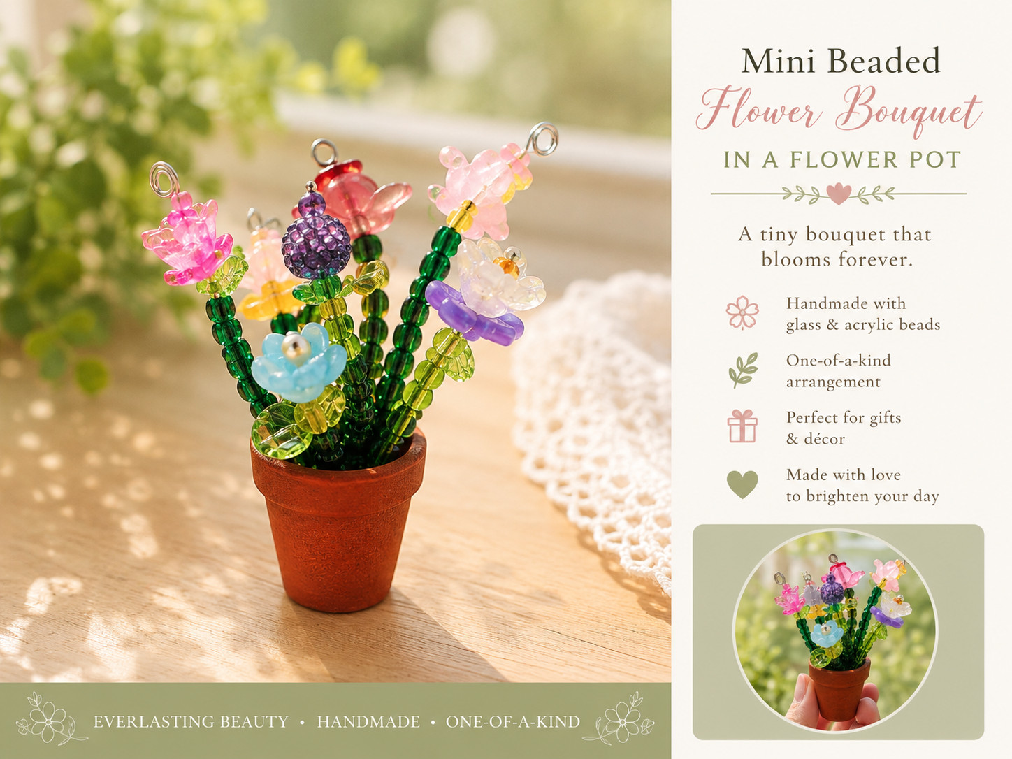 Mini Beaded Flower Bouquet | Handmade Bead Flower Arrangement | Tiny Floral Gift