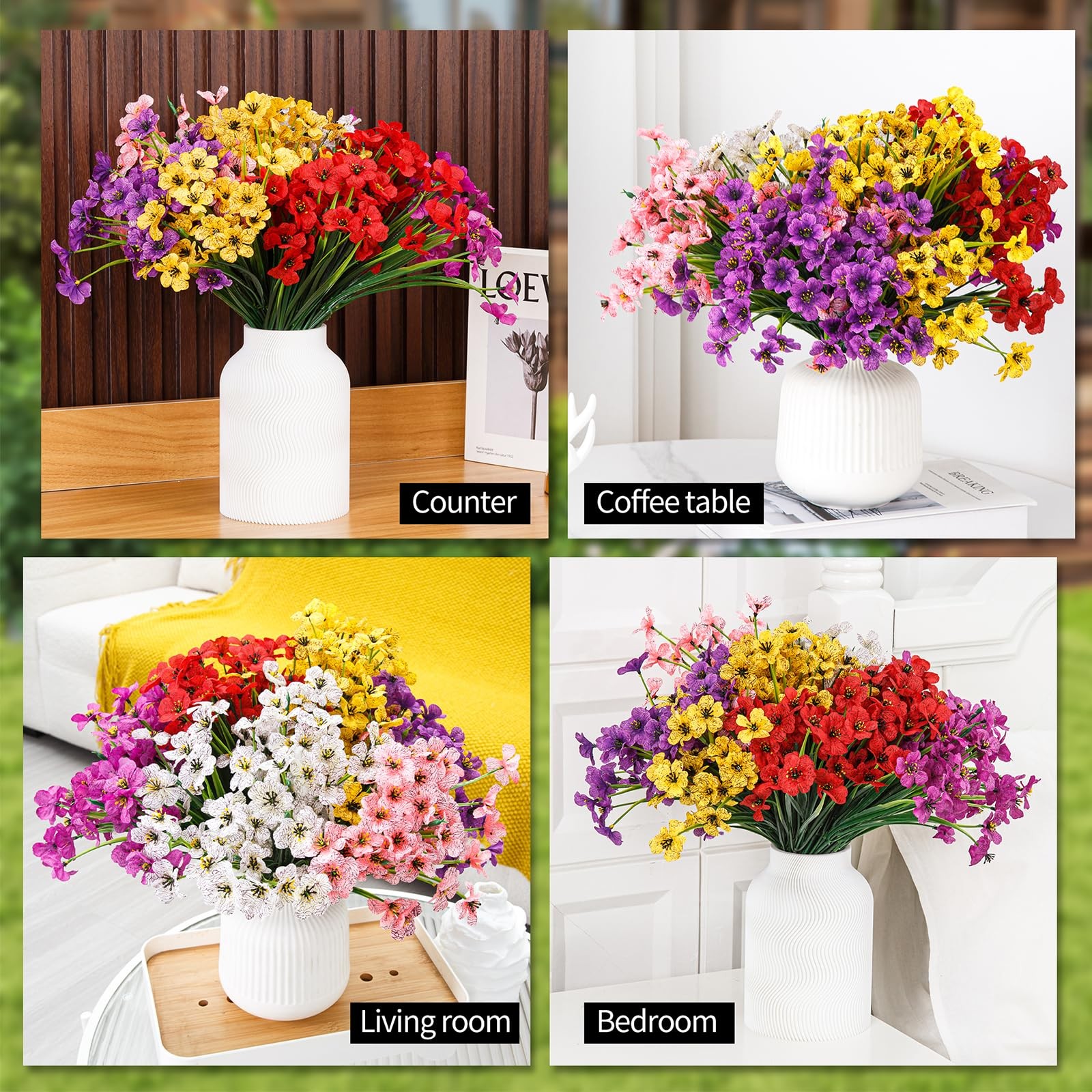 24 Bundles Artificial Flowers for Outdoor Indoor Garden Home Decoration, Plas…