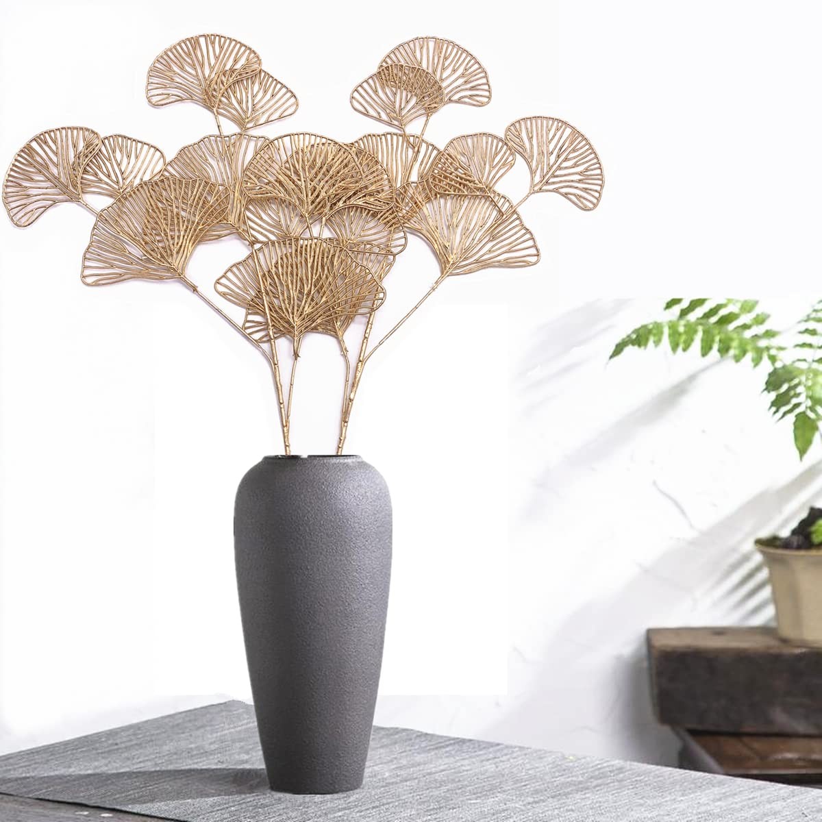Christmas Artificial Plants 26″ Ginkgo Apricot Leaves Table Centerpiece 2 PK
