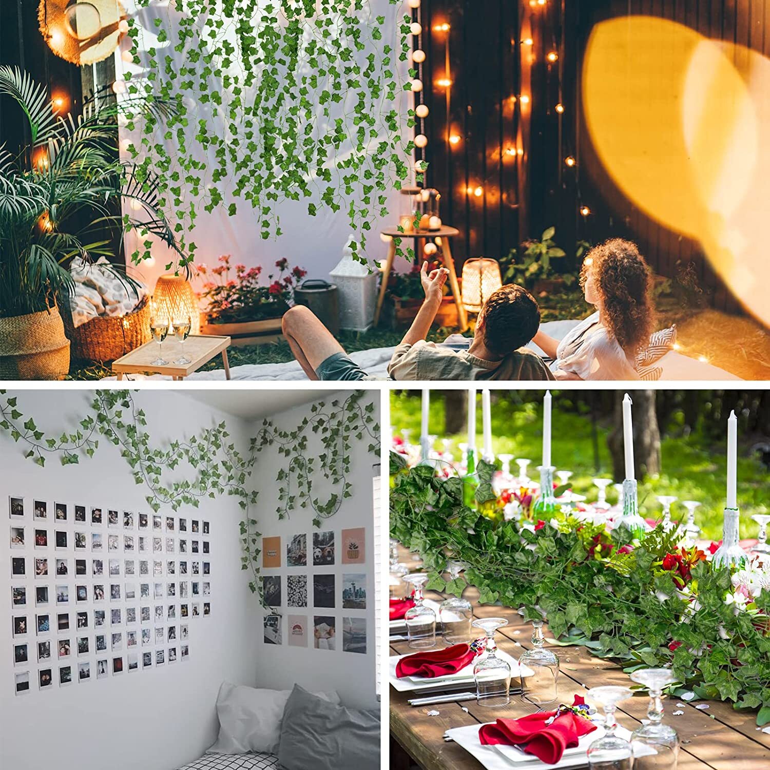 24PCS Artificial Ivy Leaf Plants Fake Hanging Garland Plants Vine Home Decor USA