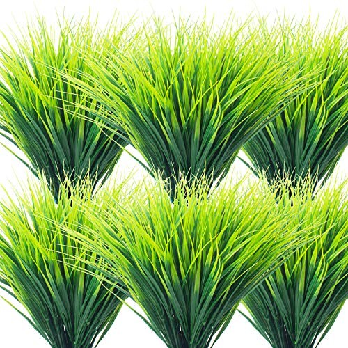 Grunyia 20 Bundles Artificial Outdoor Plants, Fake Wheat Grassery Shrubs Green