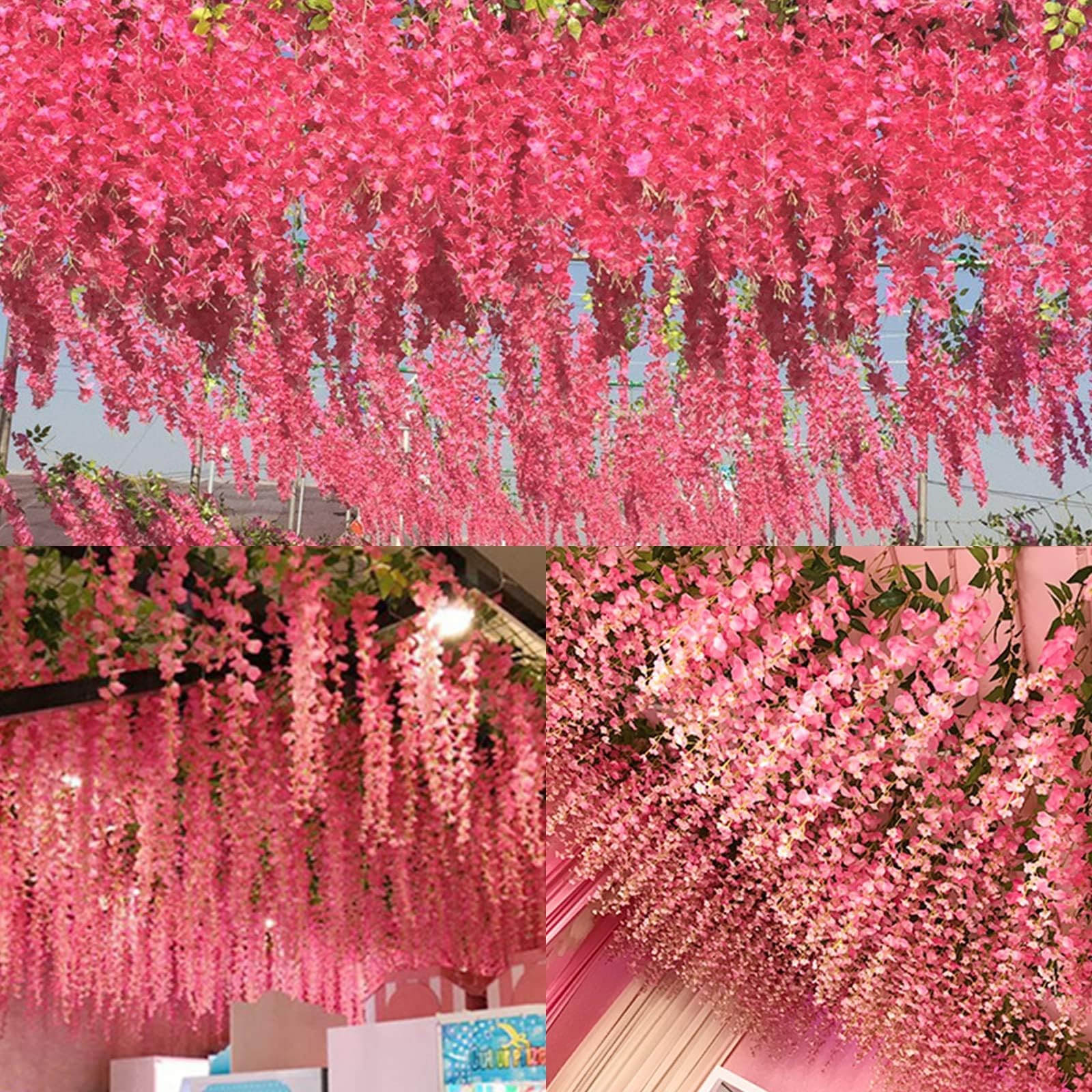 12 Pack Artificial Wisteria Hanging Flowers Silk Vines Rattan Decor for Party