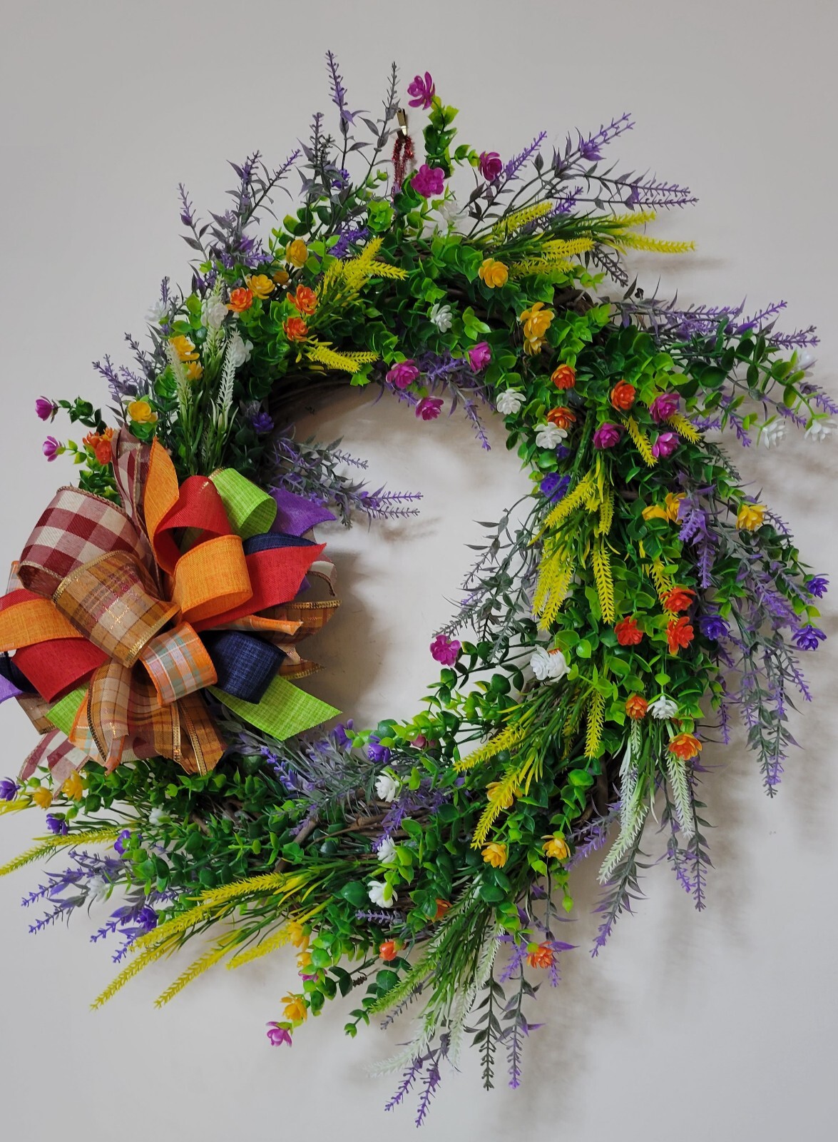 Flower WREATH Two Bows 2-in-1 FALL Spring everyday GRAPEVINE Front Door Wall