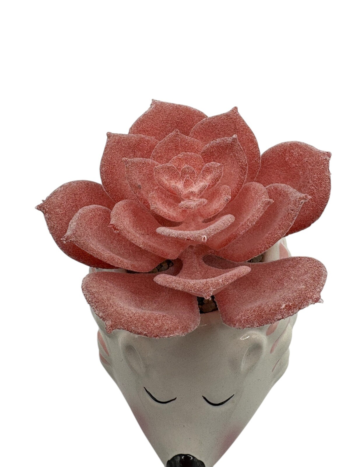 Cute Hedgehog Ceramic Flower Pot Faux Pink Succulent Animal Decoration Decor