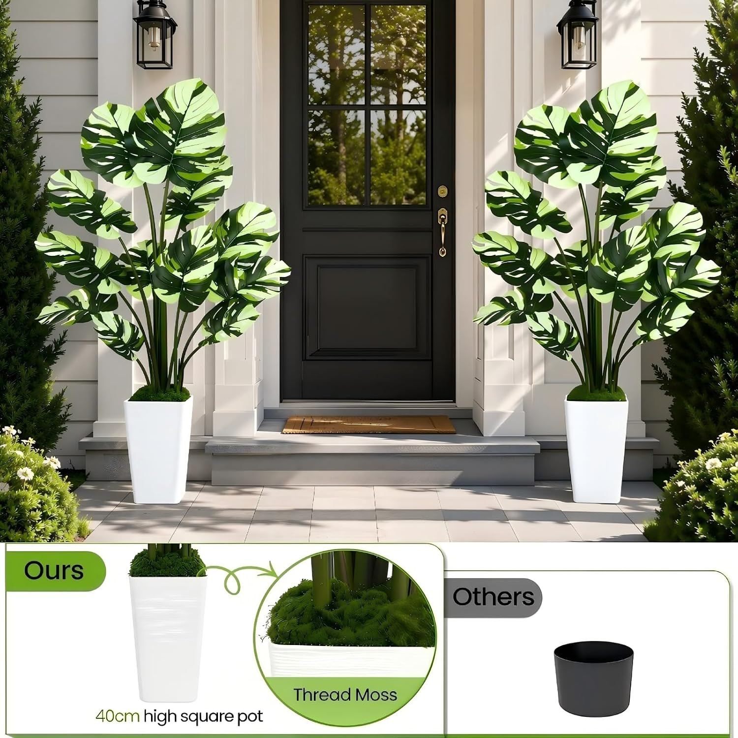 Artificial Monstera Plant, 5FT Tall Fake Tree with Real Touch Big Leaves & White