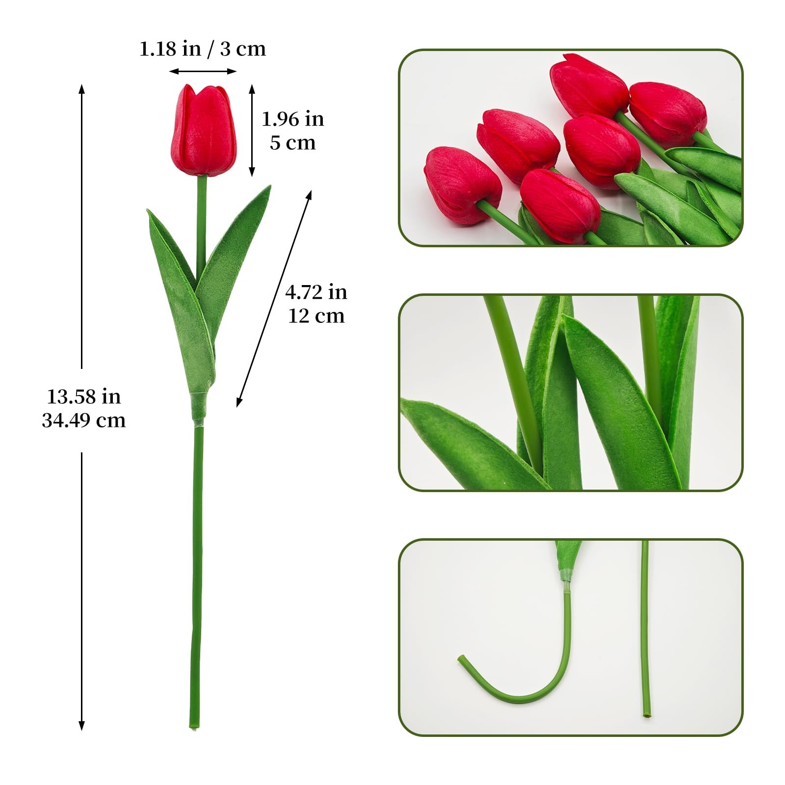 25 PCS Artificial Tulip Flower Faux Real Touch Fake Bouquet Red Wedding Party