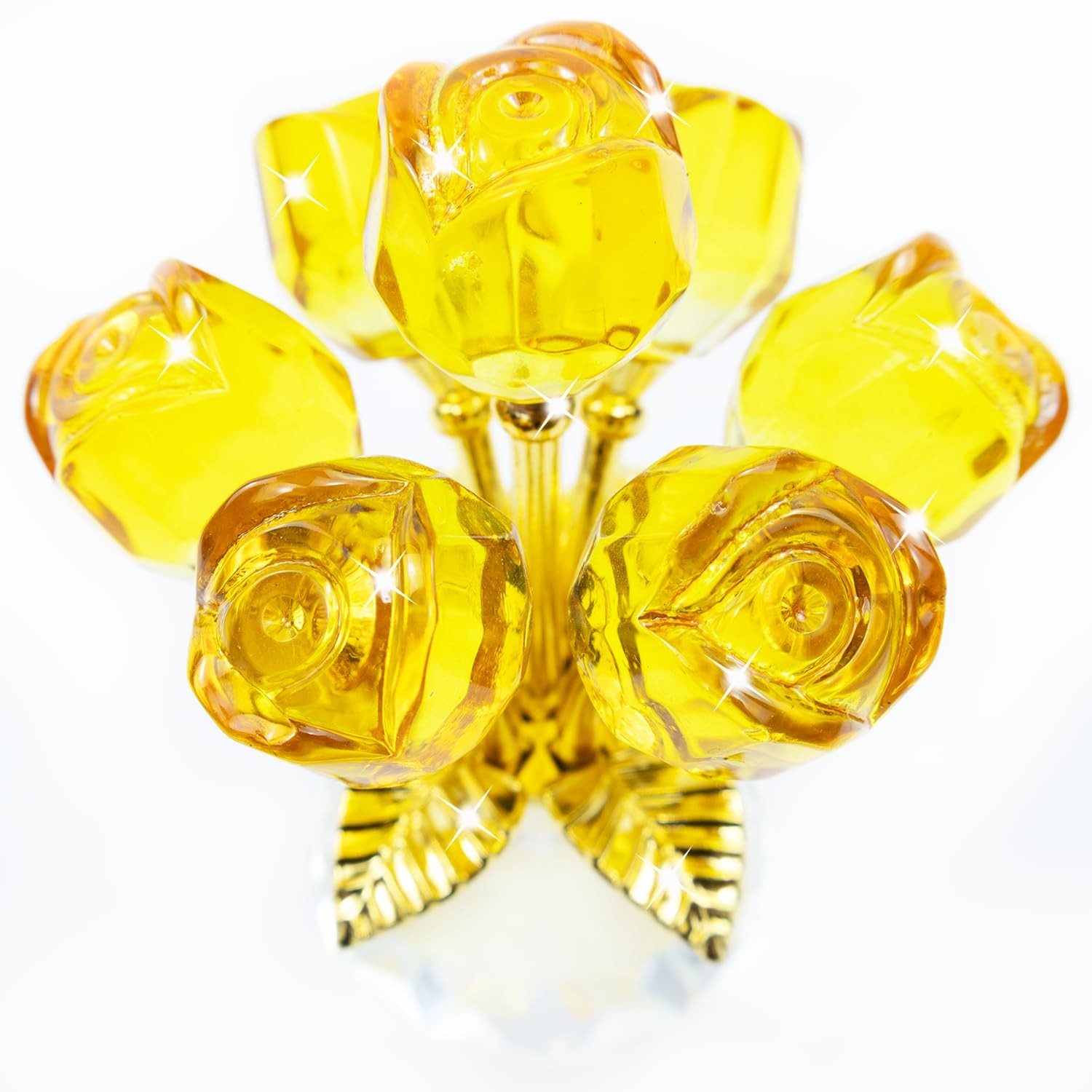 Crystal Rose Flower Figurine with Round Vase,Crystal Flowers, Glass Flowers w…