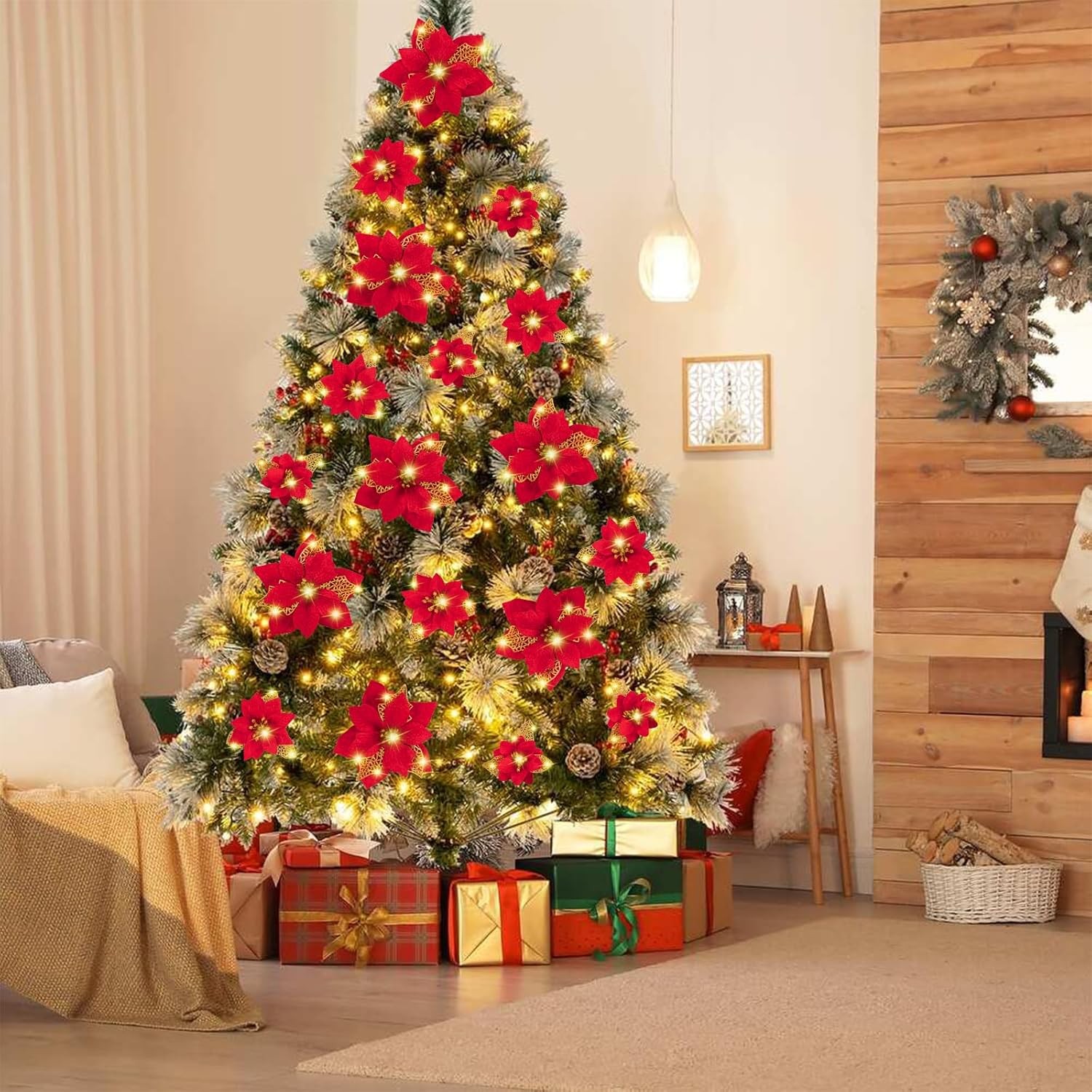 Geefuun 28PCS Christmas Tree Decorations: Poinsettias Artificial Flowers…