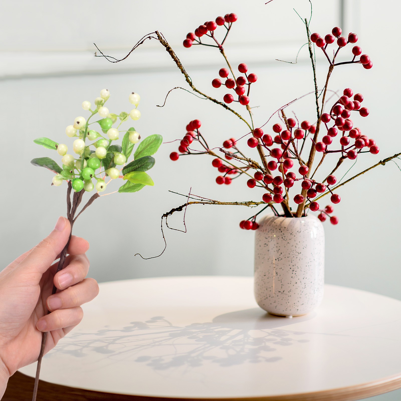 6-Pack Artificial Berry, 9.8 Inch for Home Decor/Wedding [White Green]