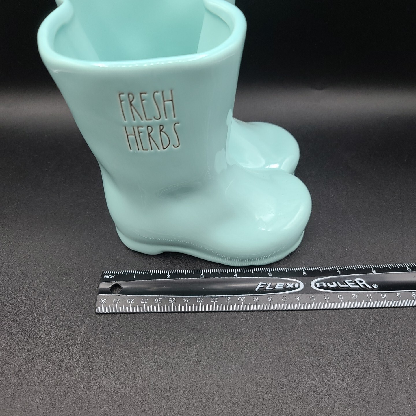 Rae Dunn “Fresh Herbs” Ceramic Rain / Garden Boots Herb Planter 7″ Aqua Blue