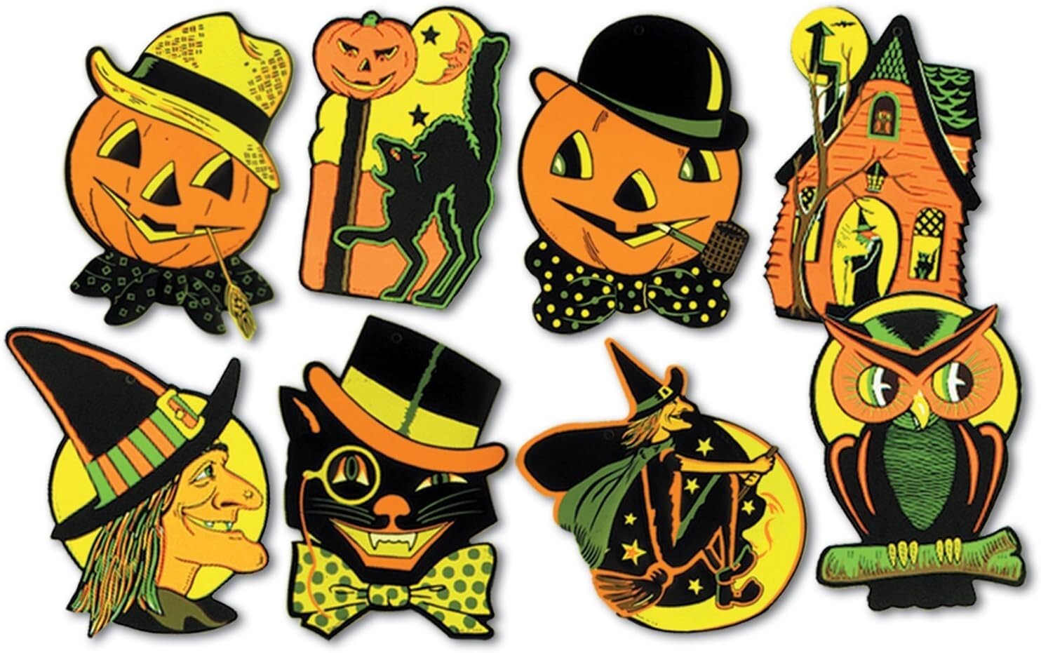 8 Vintage RETRO Styled BEISTLE Repro HALLOWEEN DECORATIONS Die-cut Cutouts