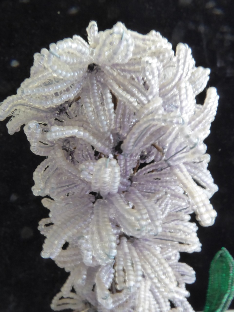 Vintage French Micro Seed Glass Beaded Lilac Color Hyacinths Flower in Pot 9.5″