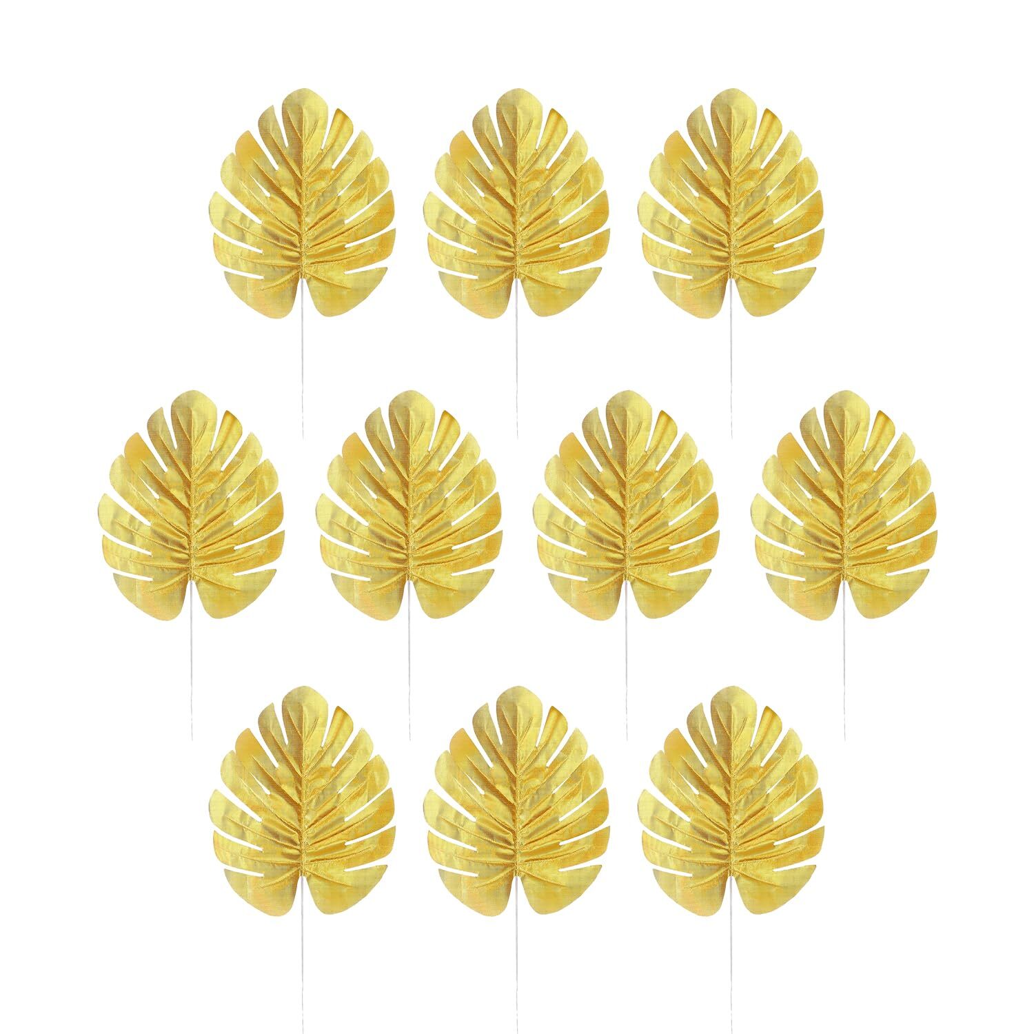 10 Pcs Artificial Gold Palm Leaves Tropical Party Leaves Table Wall Decoration