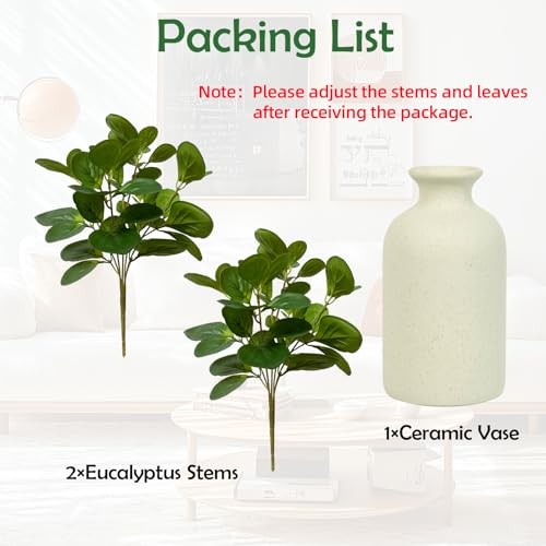 Small Fake Plant in Ceramic Pot, Fake Potted Plant with 2 Green Stems