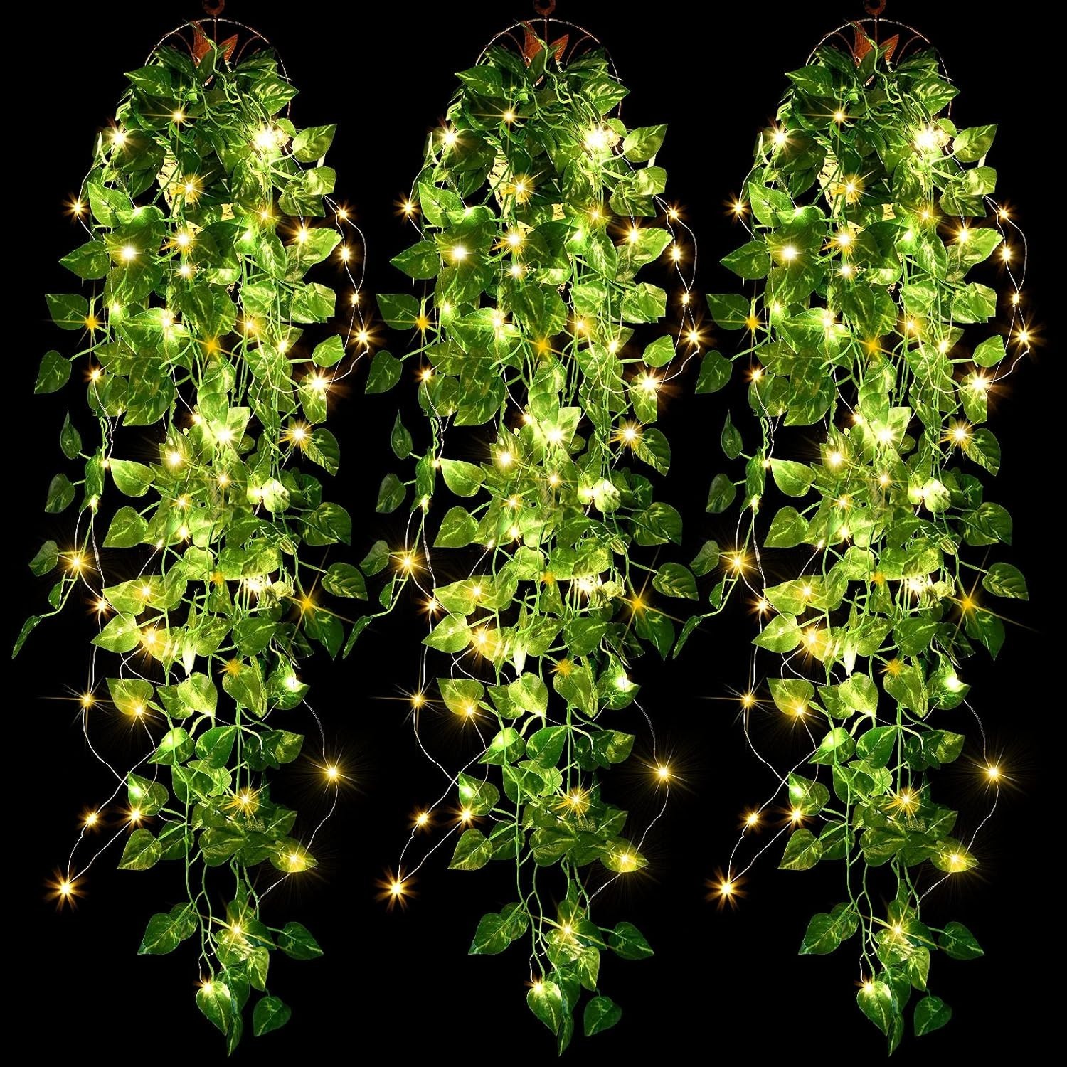 3 Packs LED Artificial Hanging Plants, 3.6 ft Fake Hanging Plant, Ivy Vine Fa…