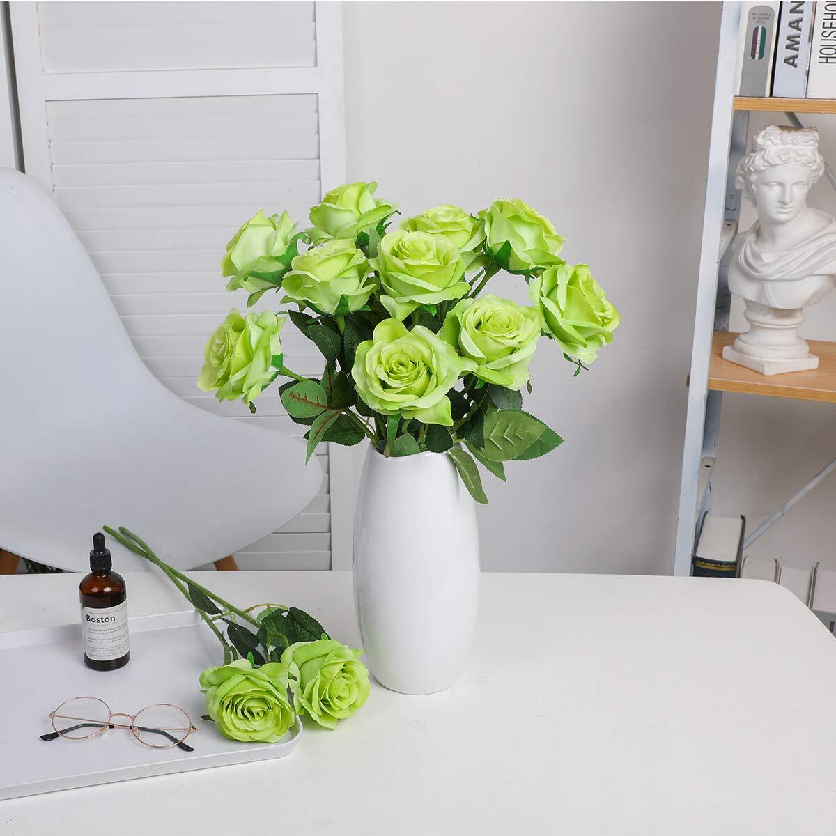 10pcs Green Artificial Silk Rose Flower Bouquet Lifelike Fake Wedding Home Decor