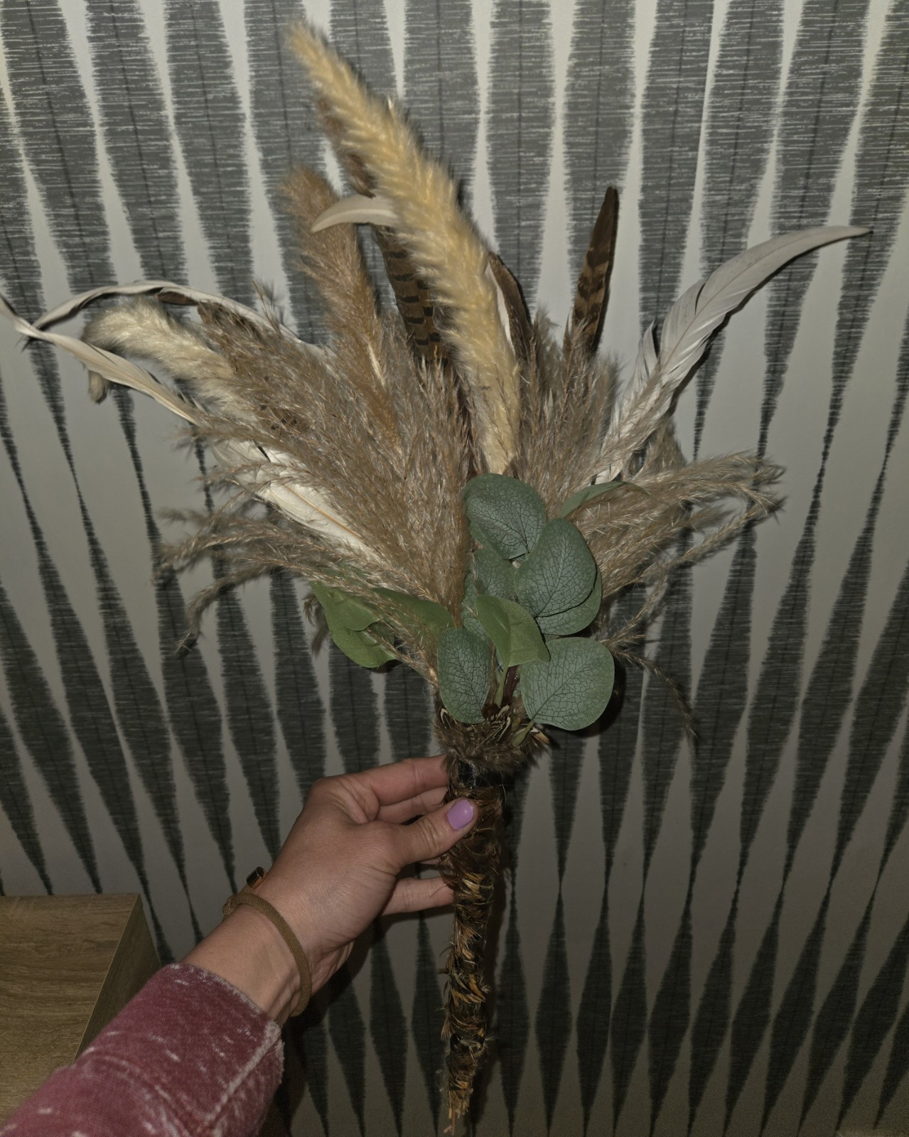 Handmade Boho Pampas & Feather Faux Floral Bouquet | Rustic Farmhouse Decor New