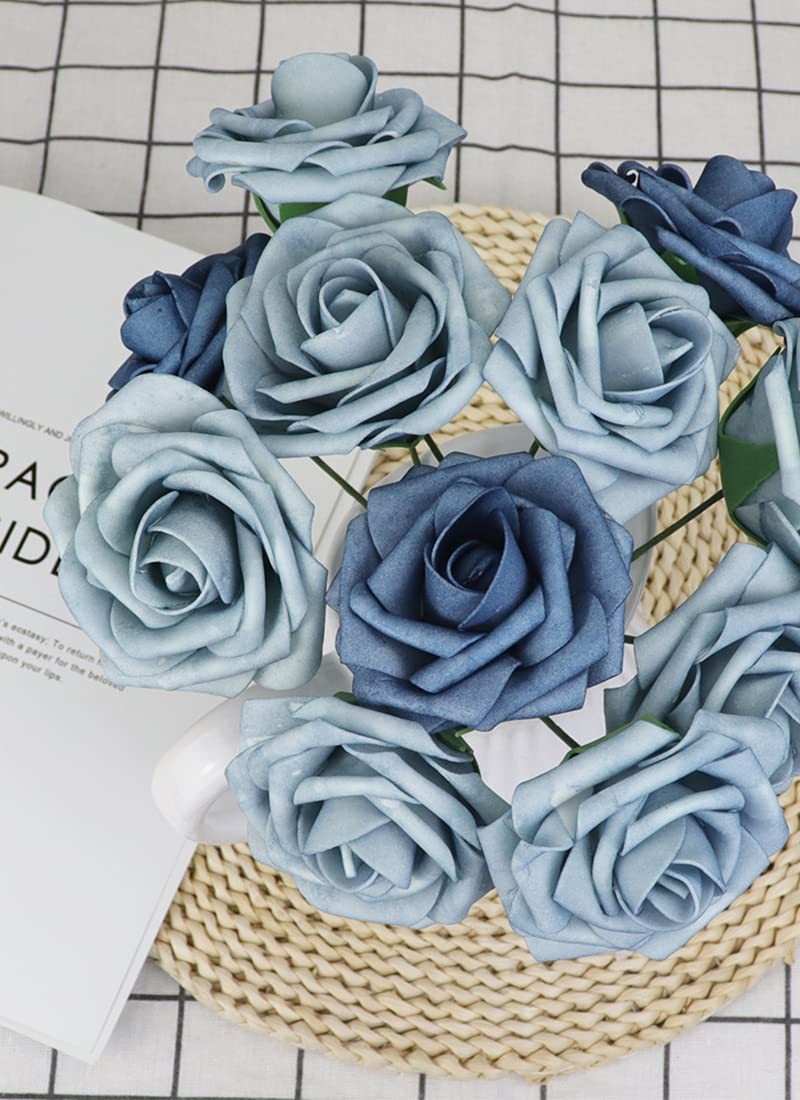 50pcs Artificial Flower，Real Touch Foam Roses w/Stem DIY for Wedding Bouquet …