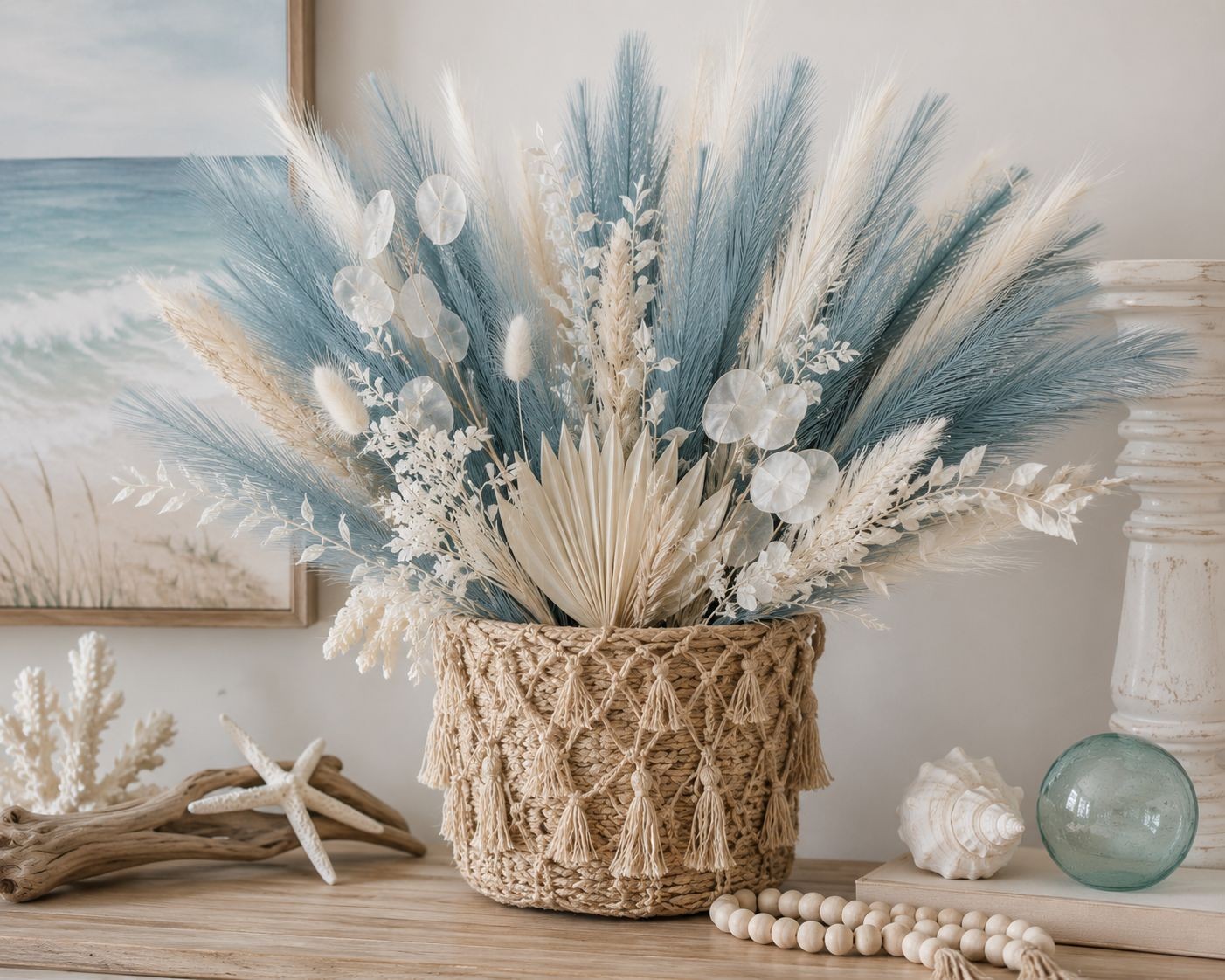 Smoky Teal Faux Pampas Grass Blue Pampas Stems Coastal Decor Boho Decor Wedding