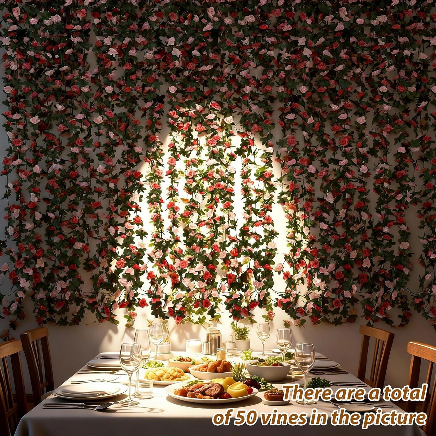 5Pcs 41FT Pink Flower Garland Artificial Rose Arch Vines Fake Spring Floral Garl