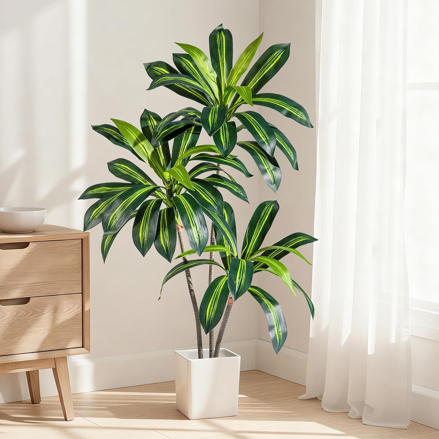 Erimda Artificial Fiddle Leaf Fig Tree 7ft with White Planter Realistic Fiddle