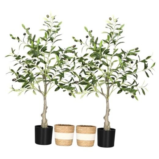 2 Packs Artificial Olive Tree 3 ft Indoor Faux Olive Tree Tall Fake Silk