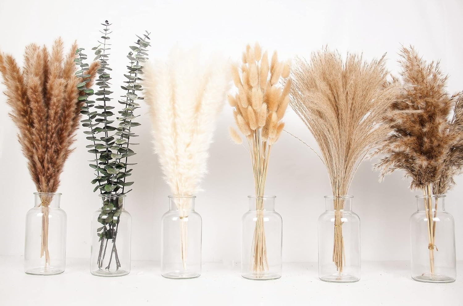110 PCS of Boho Pampas Grass Decor, Naturally Dried Pompas, Bunny Tails Dried Fl