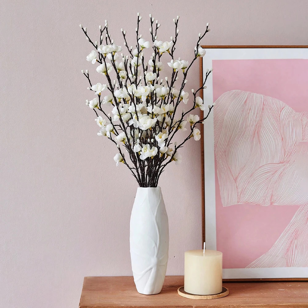 Artificial Plum Blossom 21.7” Fake Wintersweet Long Stem Plastic Flowers