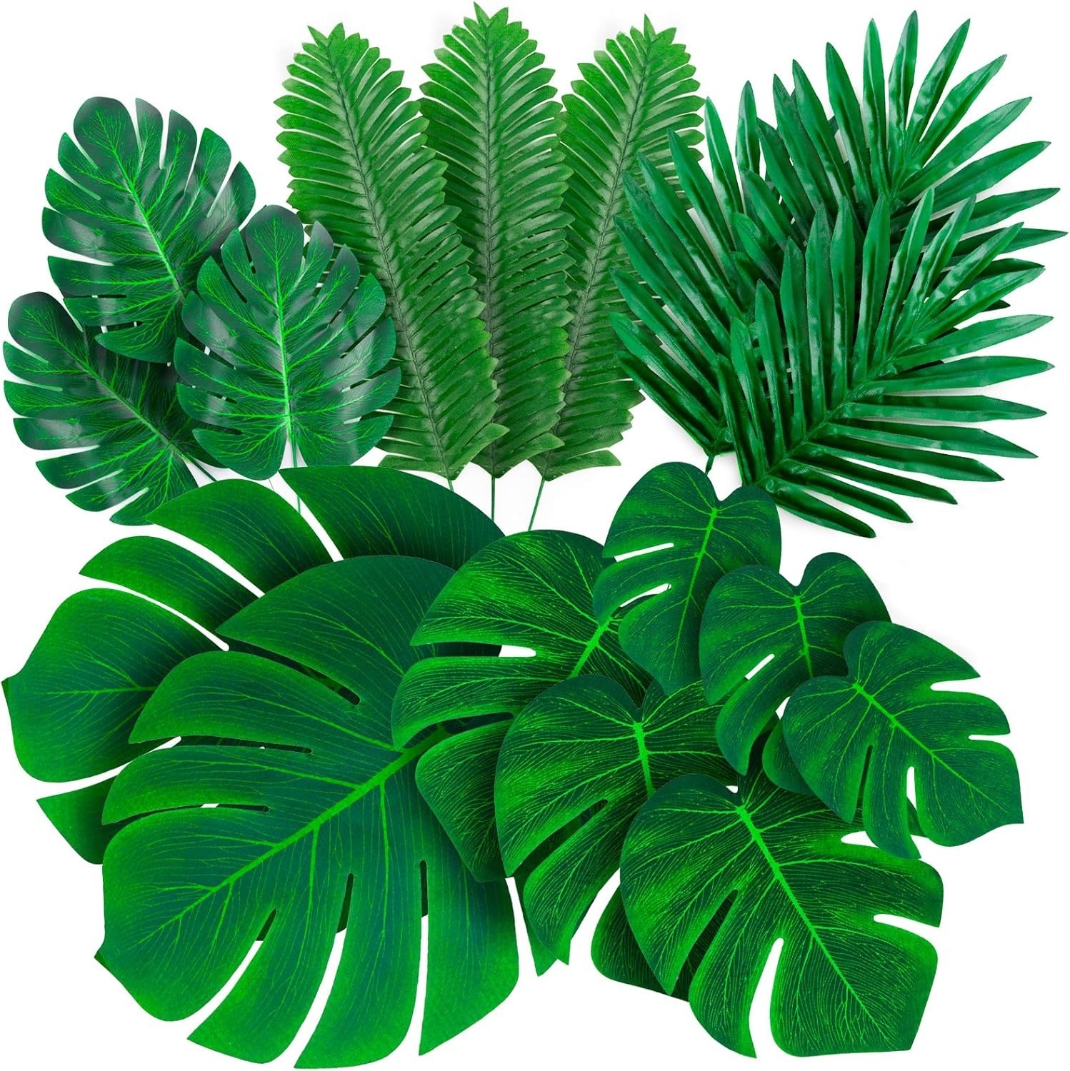 Palm Leaves Artificial Tropical Monstera-84Pcs 6 Kinds Large Small Green Fake…