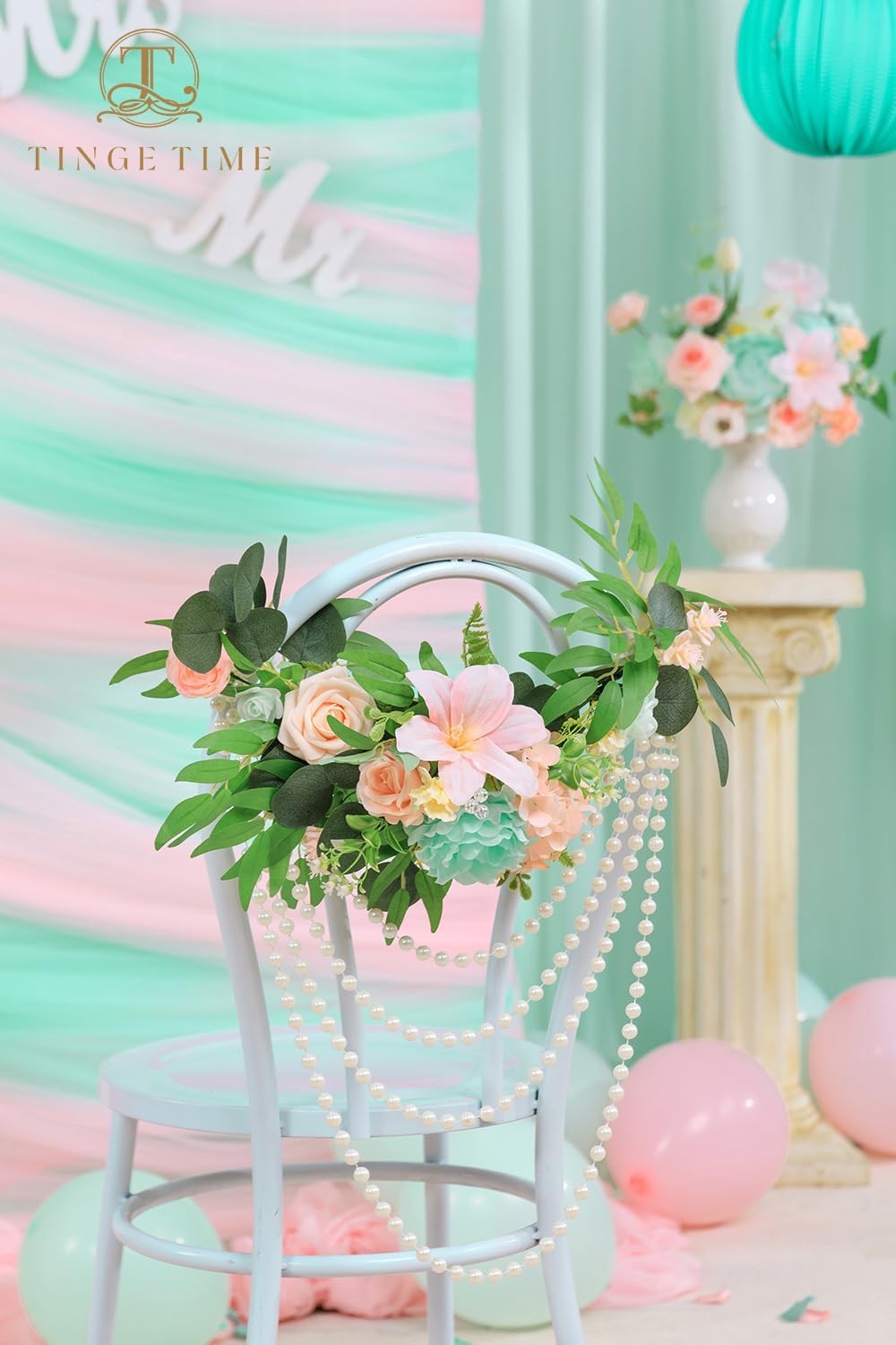 2pcs Artificial Flowers Candelabras Decoration, Mint Green & Pink Floral Swag…