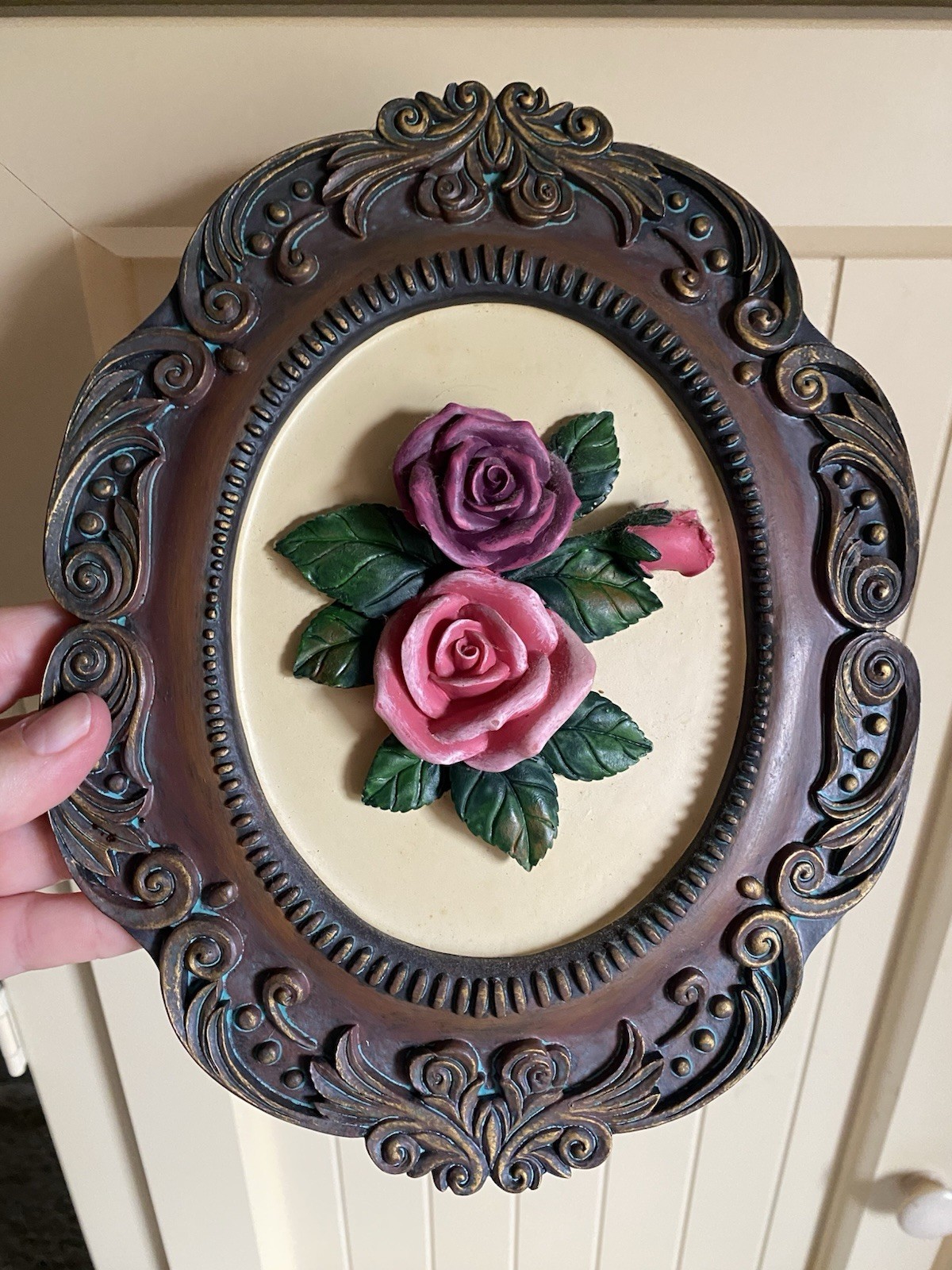 Vintage Rose Floral Wall Hanging Plaques Shabby Chic Cottagecore Decor Set Of 2