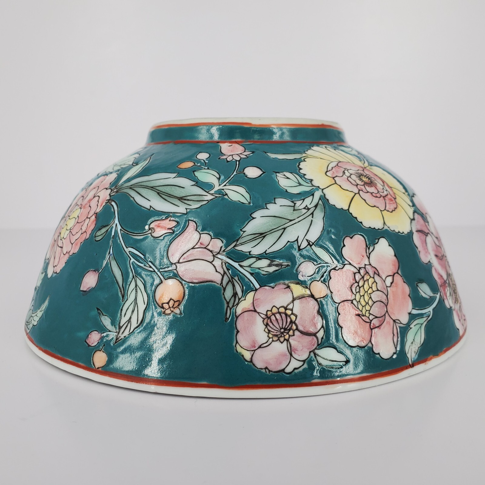 Decorative Teal & Pink Floral Peony 7.5″ Ceramic Bowl by JC Penney Traditions
