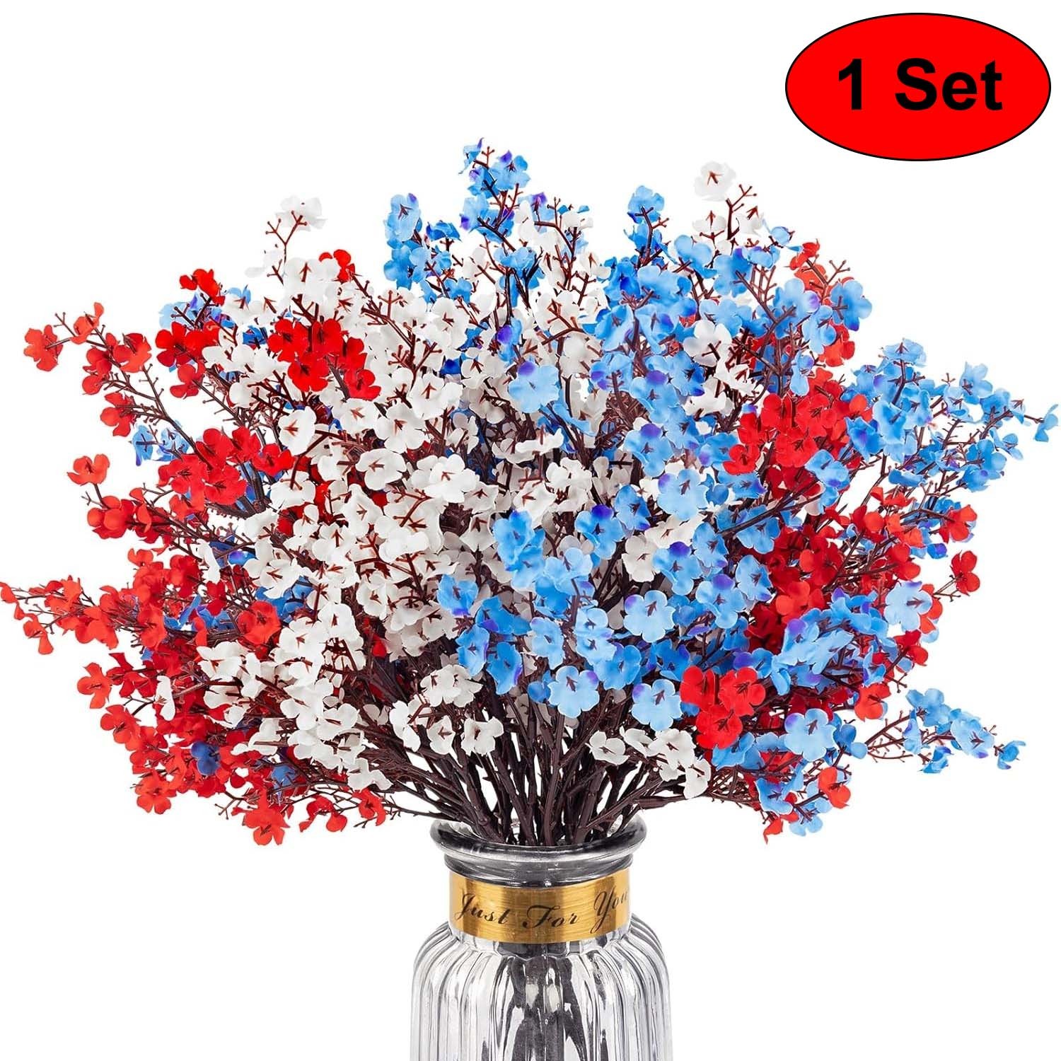 15 Pcs Red Blue White Patriotic Artificial Flowers 4th of July Anniversary Decor